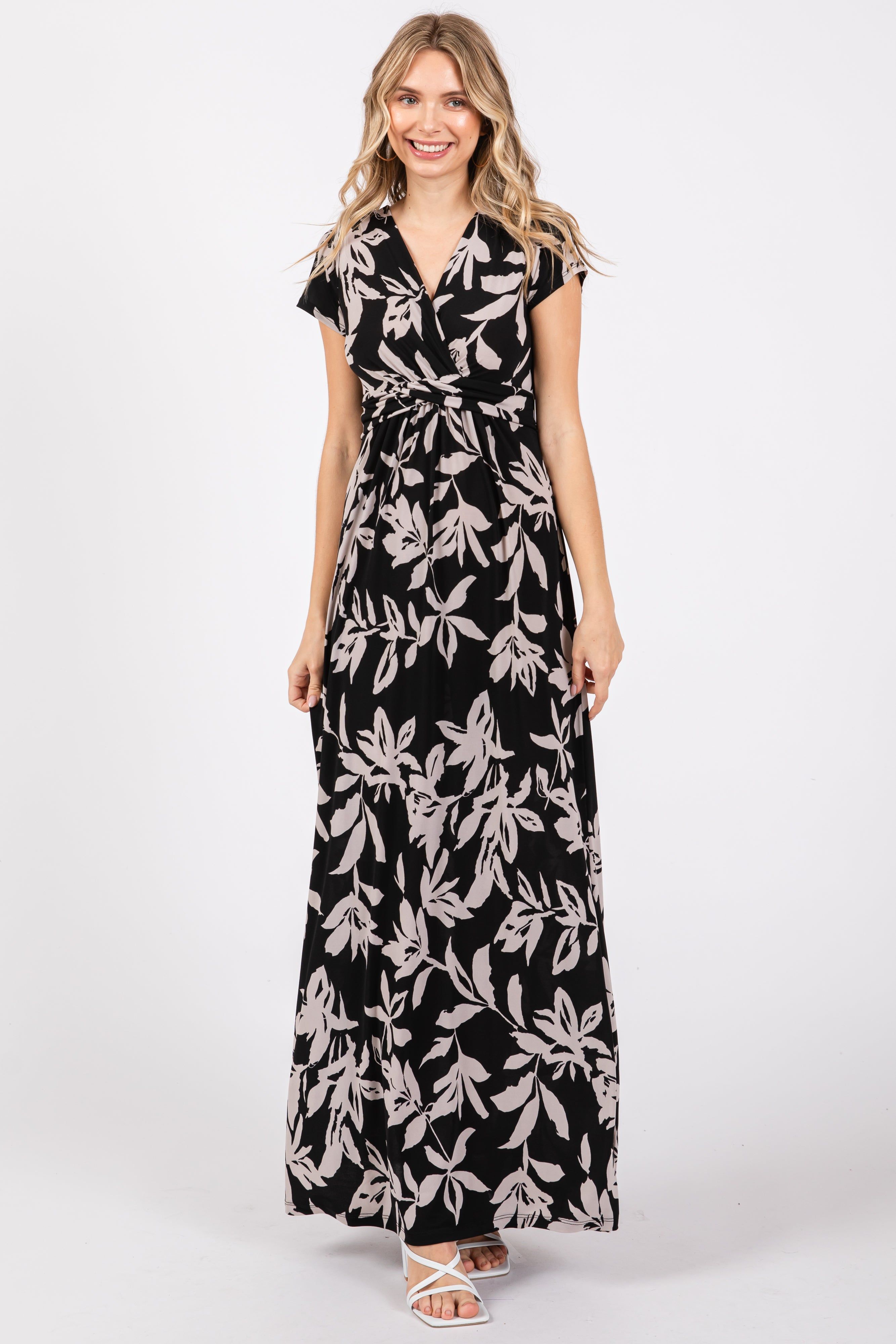 Black Floral V-Neck Maxi Dress sold by Pinkblush