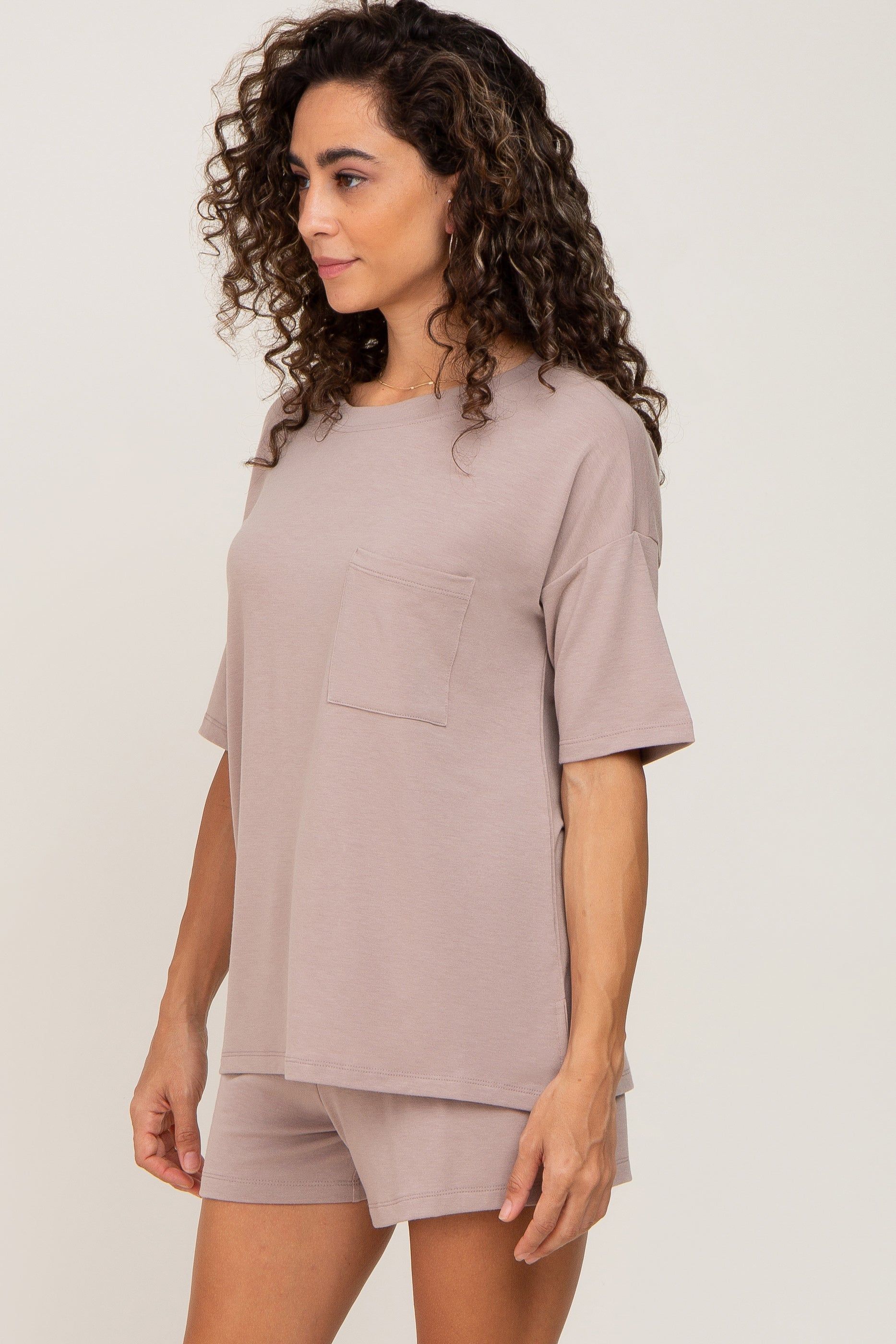 Taupe Pocket Front Pajama Short Set sold by Pinkblush product image thumbnail 2