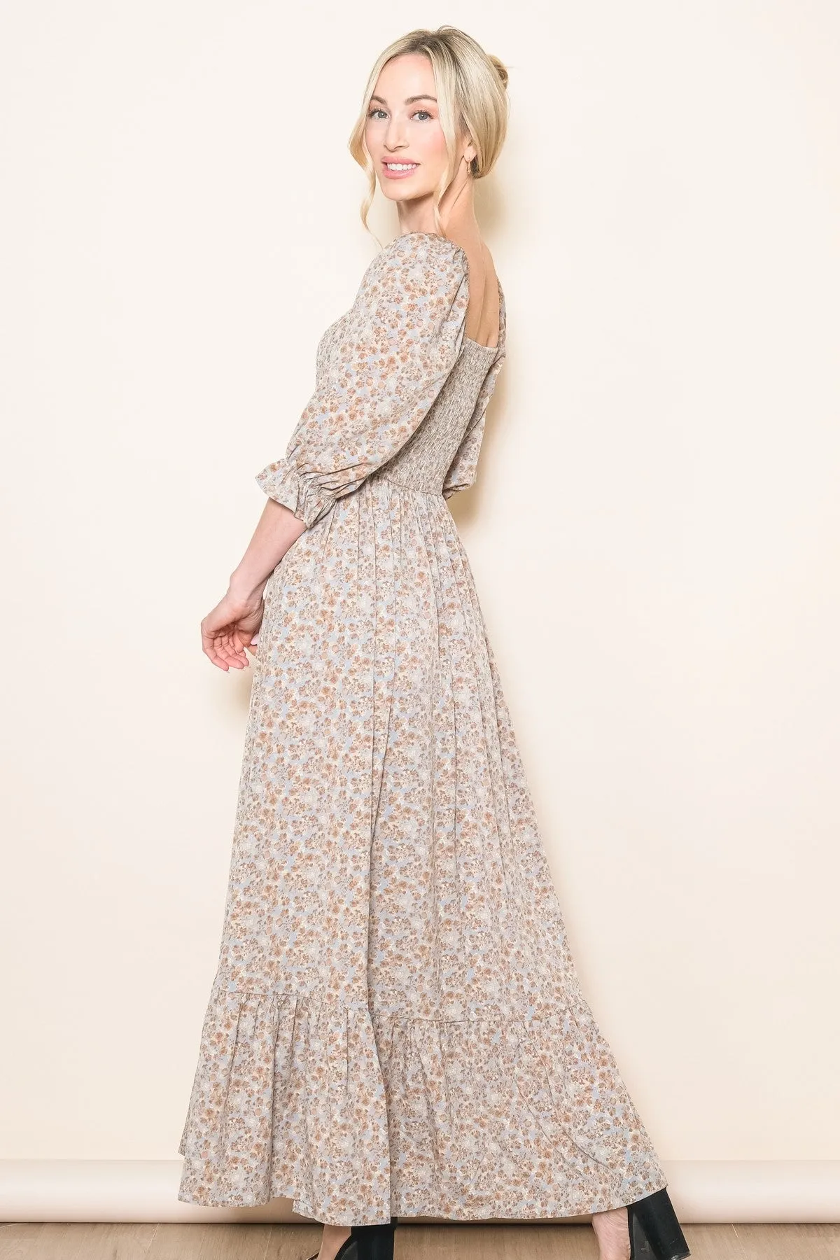 Light Blue Sweetheart Neck Smocked Ruffle Hem Maxi Dress sold by Pinkblush product image thumbnail 3