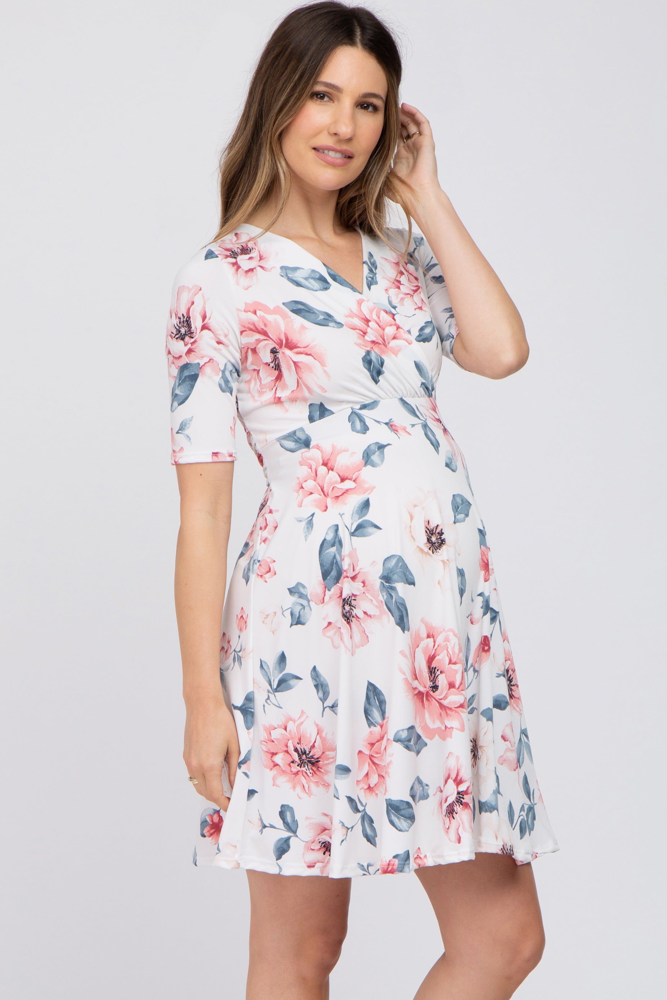 White Floral Maternity/Nursing Wrap Dress sold by Pinkblush product image thumbnail 2