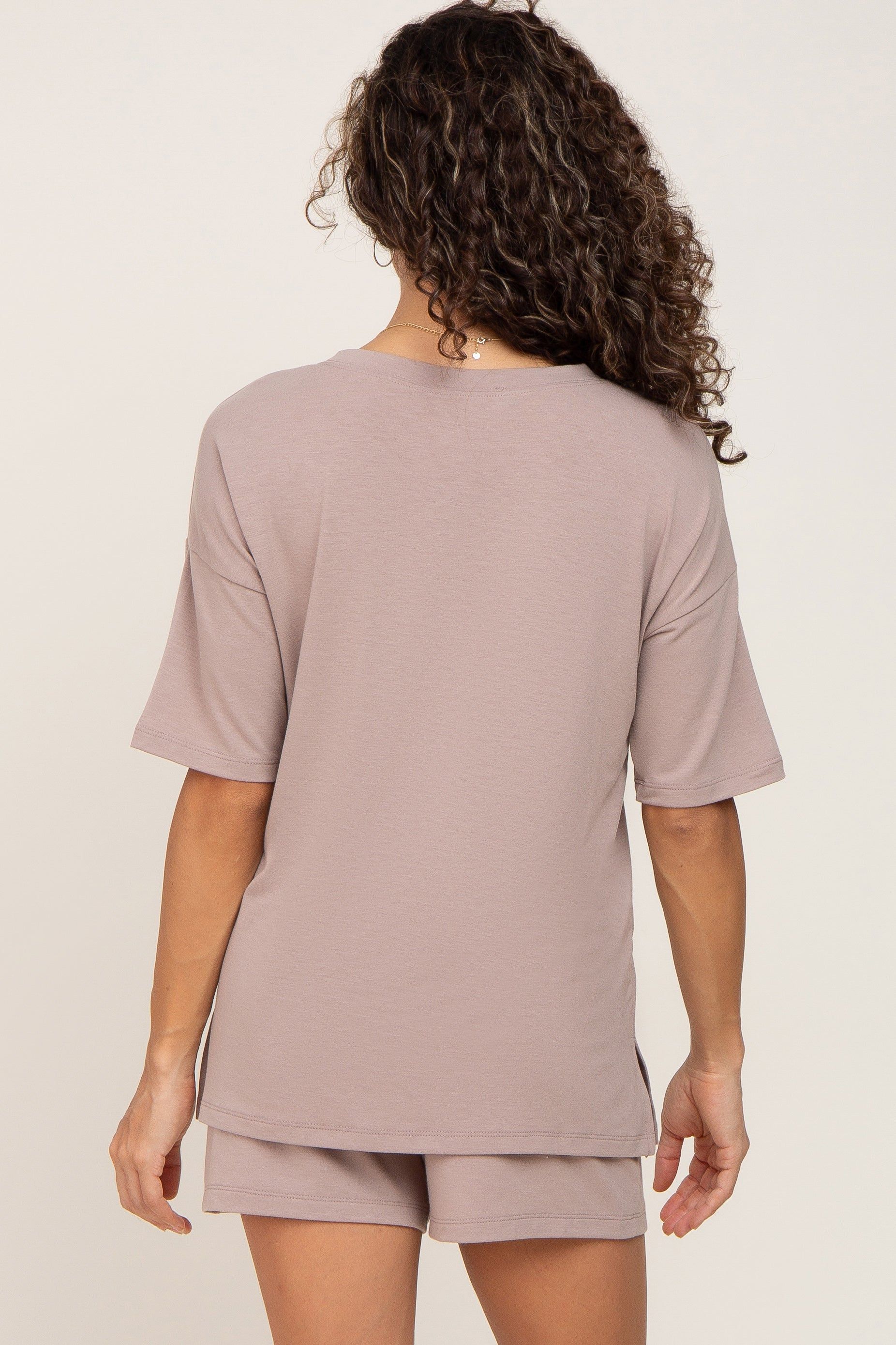 Taupe Pocket Front Pajama Short Set sold by Pinkblush product image thumbnail 3