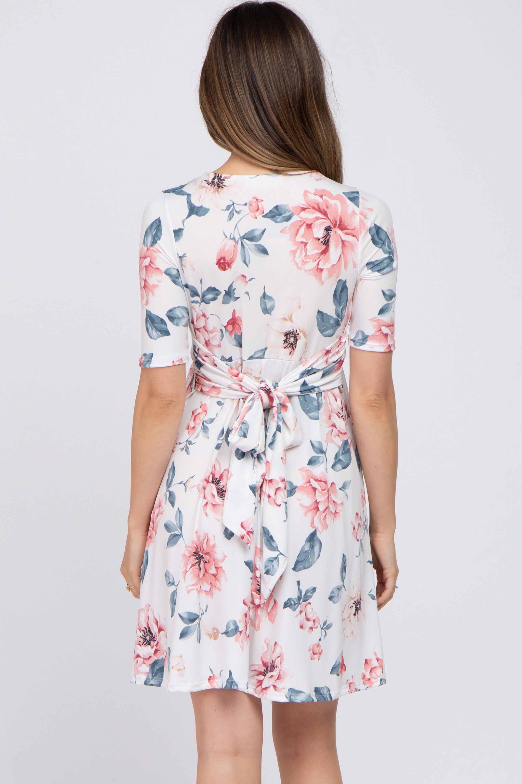 White Floral Maternity/Nursing Wrap Dress sold by Pinkblush product image thumbnail 3