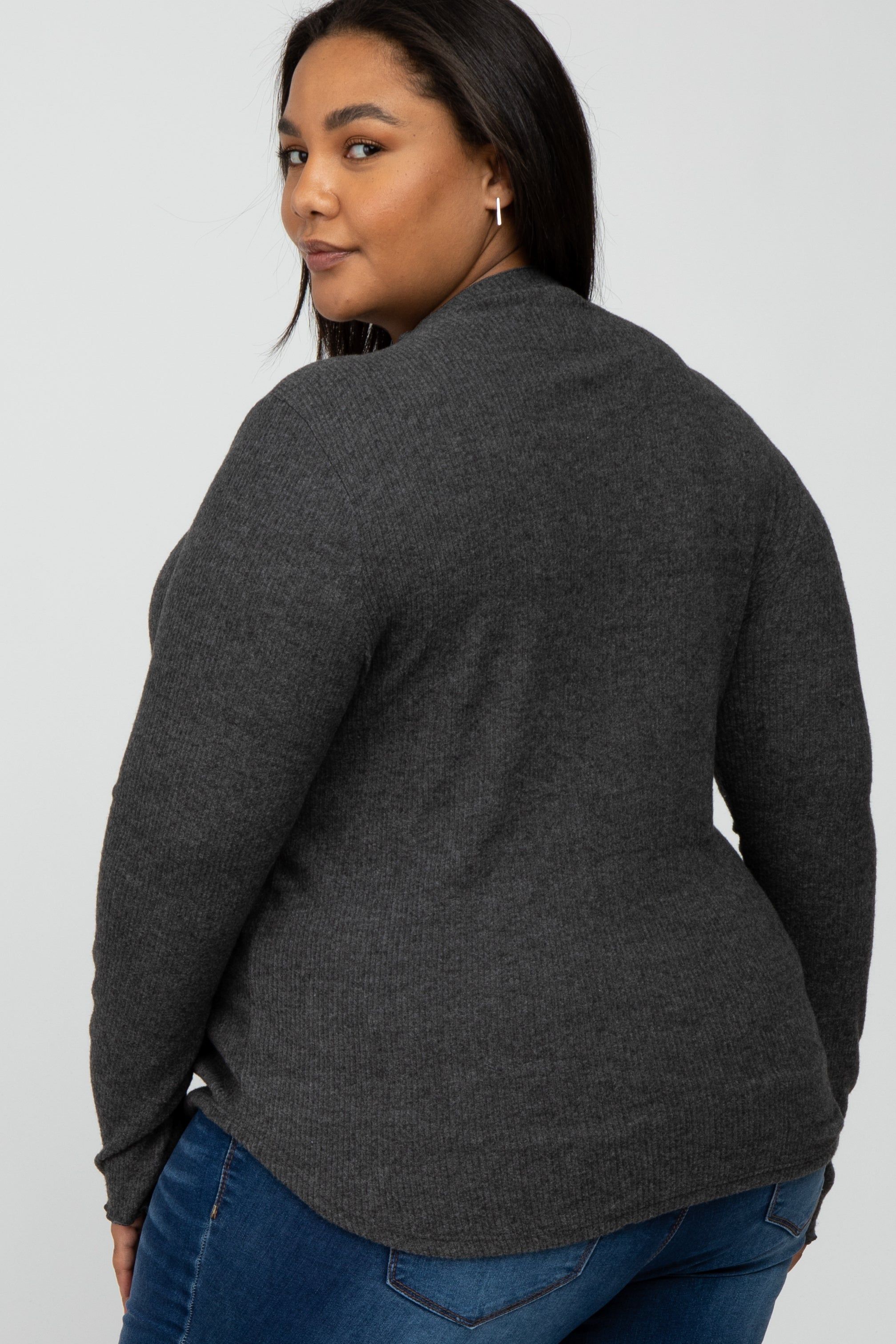 Charcoal Soft Ribbed Long Sleeve Maternity Plus Top sold by Pinkblush product image thumbnail 2