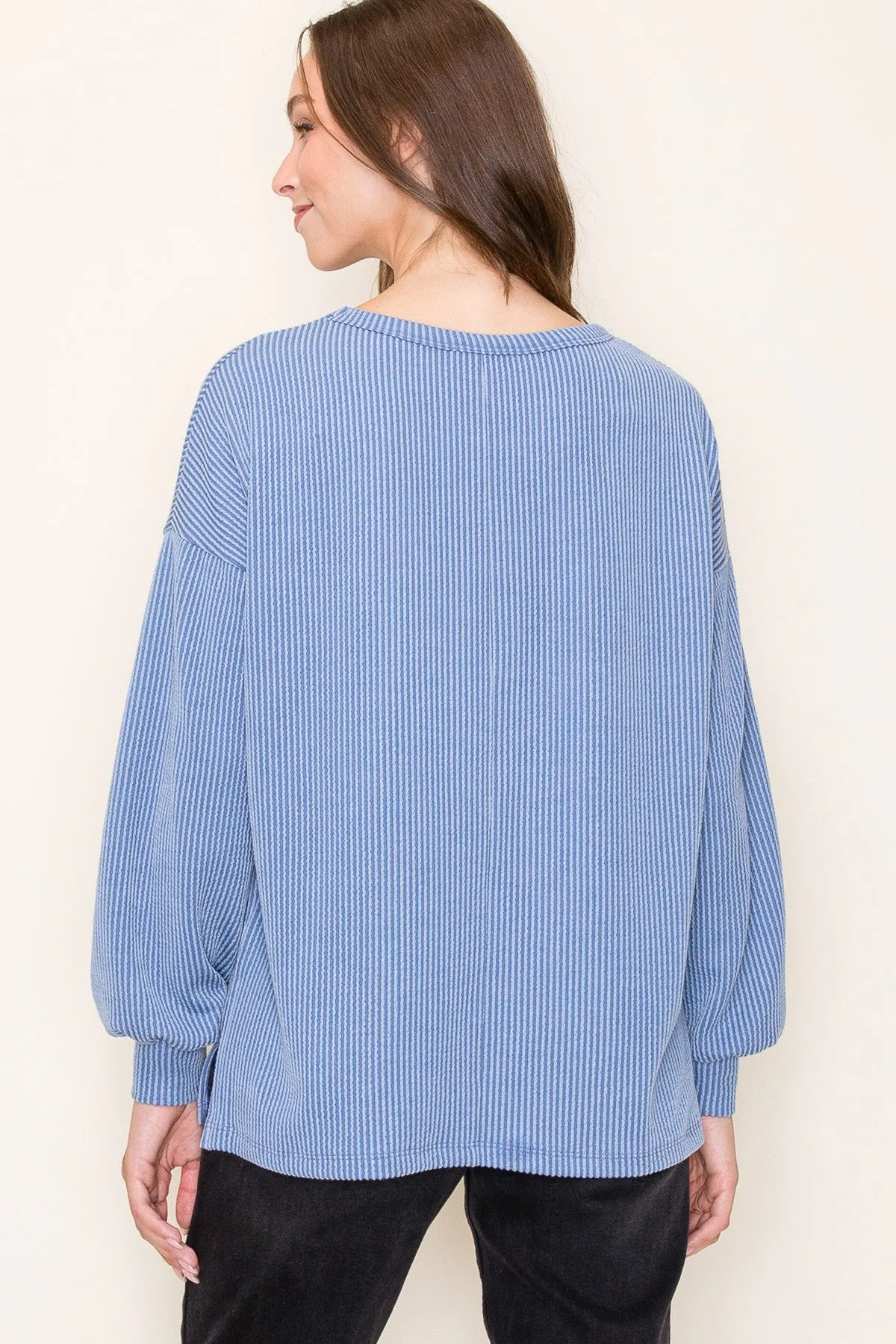 Blue Ribbed Long Sleeve Top sold by Pinkblush product image thumbnail 2