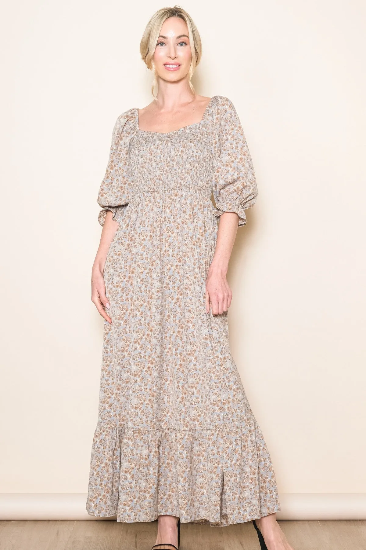 Light Blue Sweetheart Neck Smocked Ruffle Hem Maxi Dress sold by Pinkblush product image thumbnail 2