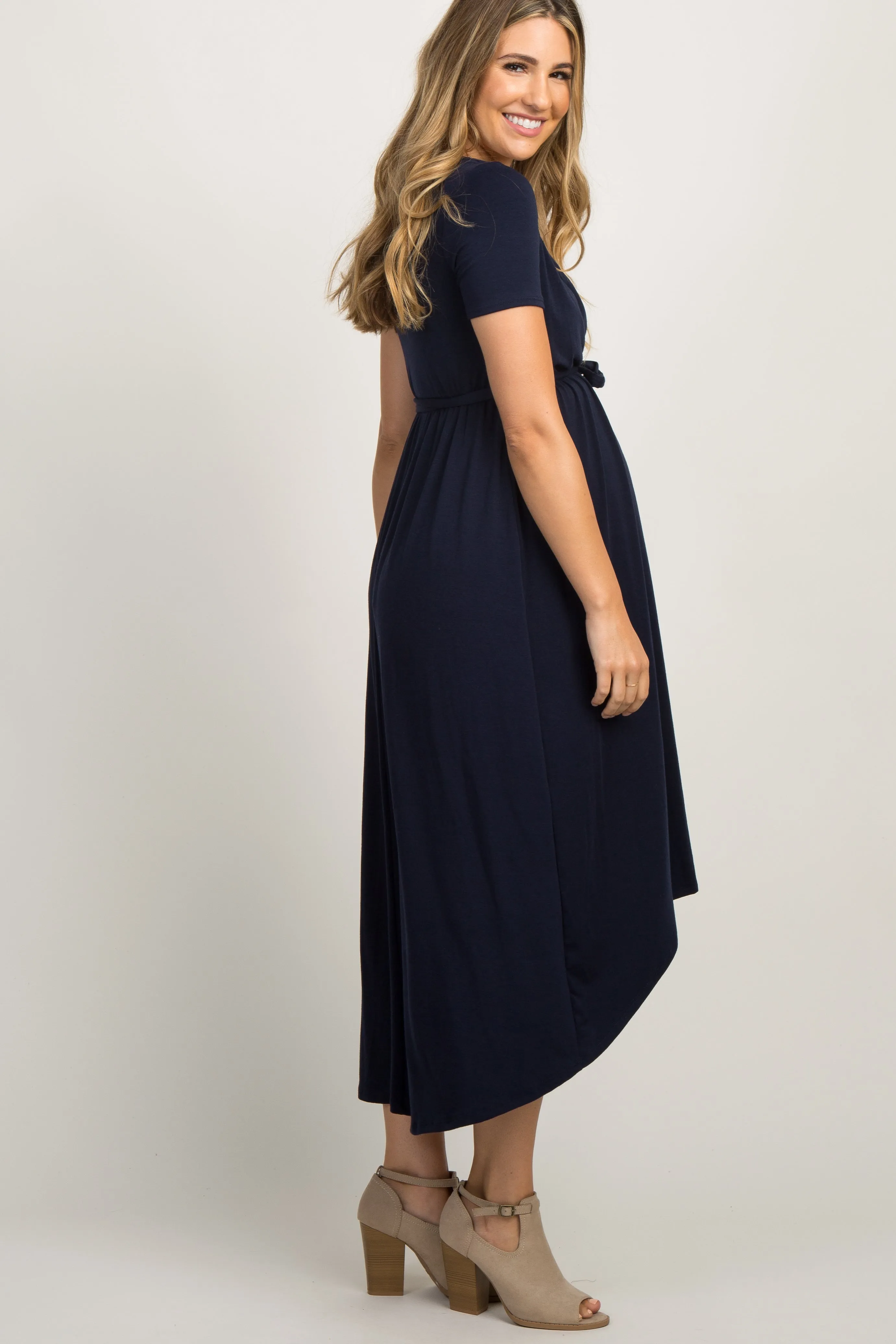 PinkBlush Navy Blue Solid Hi-Low Maternity Wrap Dress sold by Pinkblush product image thumbnail 2