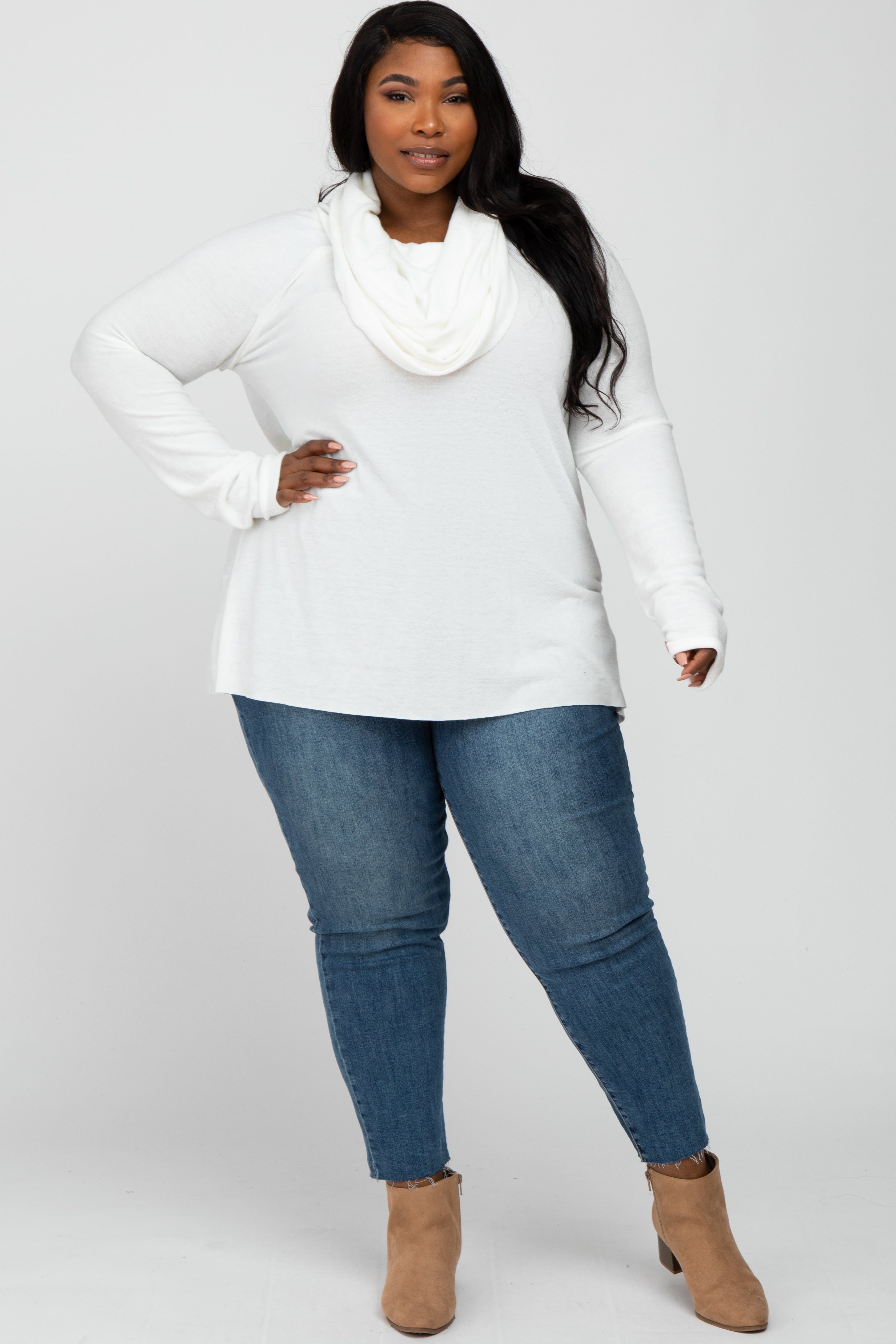 Ivory Brushed Knit Cowl Neck Long Sleeve Plus Top sold by Pinkblush product image thumbnail 2