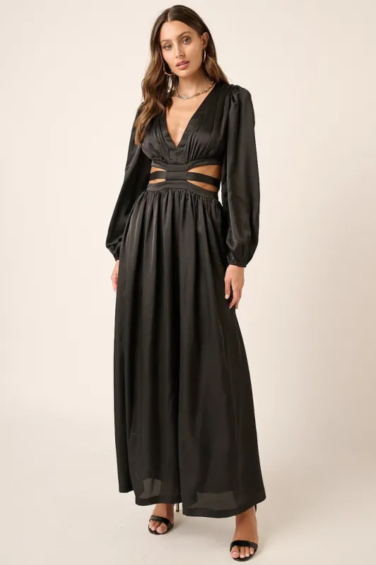 Black Satin Cutout Maxi Dress sold by Pinkblush