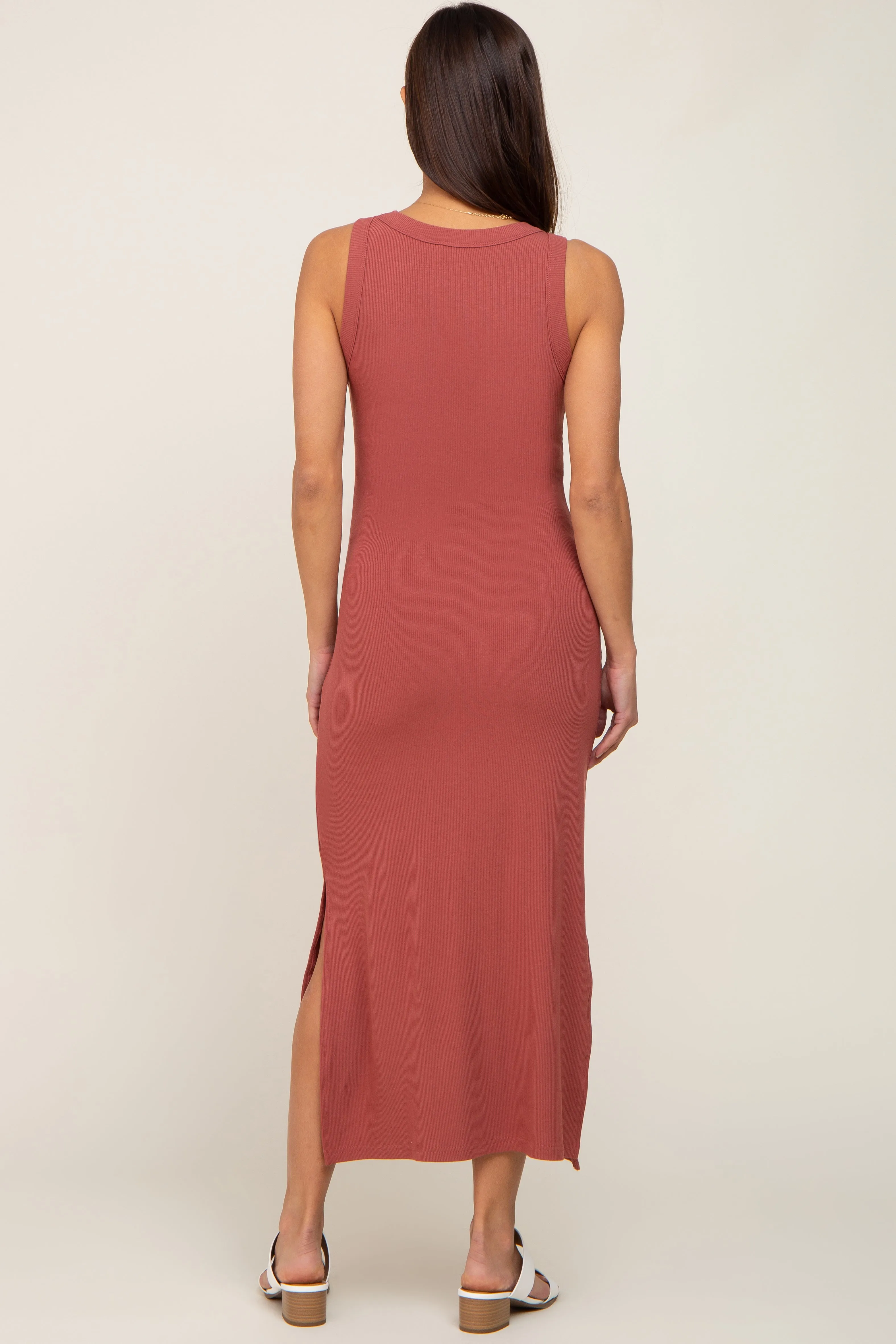 Rust Ribbed Maternity Side Slit Tank Dress sold by Pinkblush product image thumbnail 3
