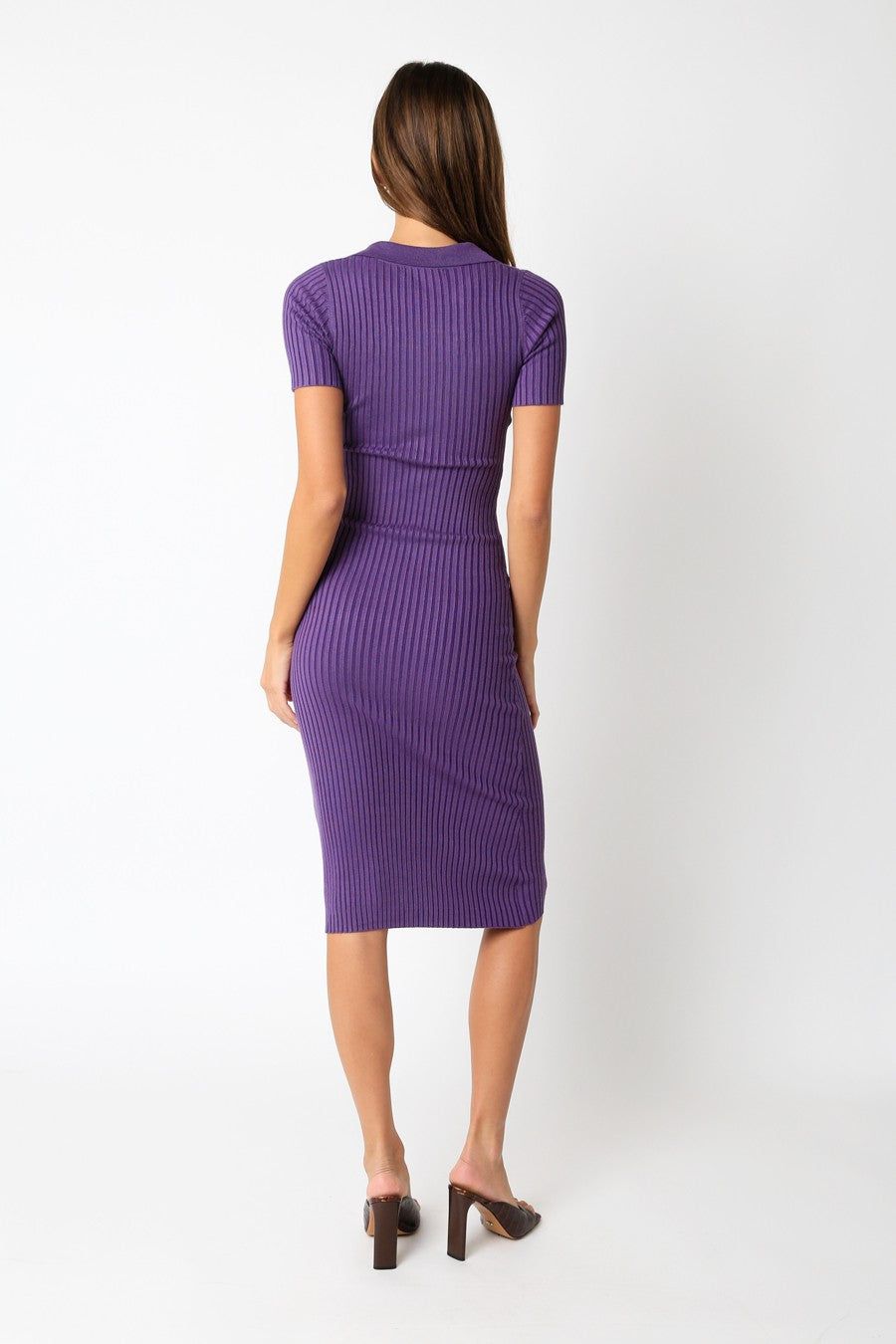 Purple Ribbed Collared V-Neck Midi Dress sold by Pinkblush product image thumbnail 3
