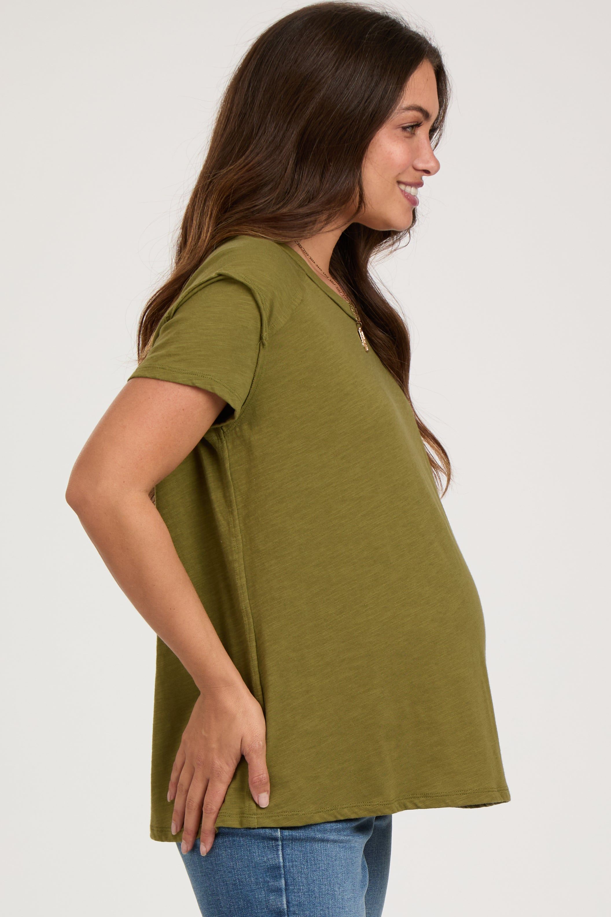 Olive Raw Hem Maternity Short Sleeve Top sold by Pinkblush product image thumbnail 2
