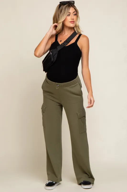 Olive Pocketed Maternity Lounge Pants sold by Pinkblush