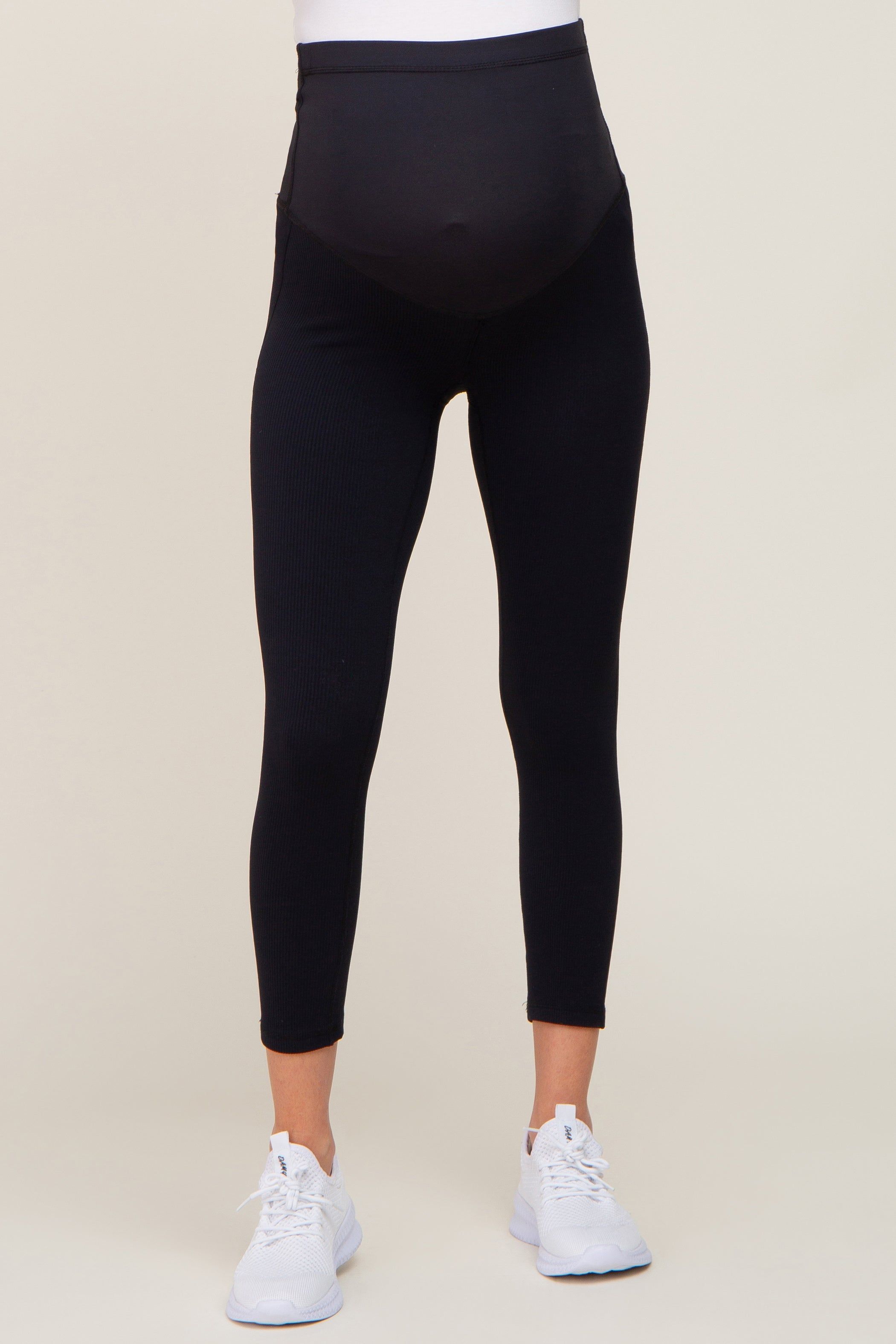 Black Rib Knit Cropped Maternity Leggings sold by Pinkblush product image thumbnail 2