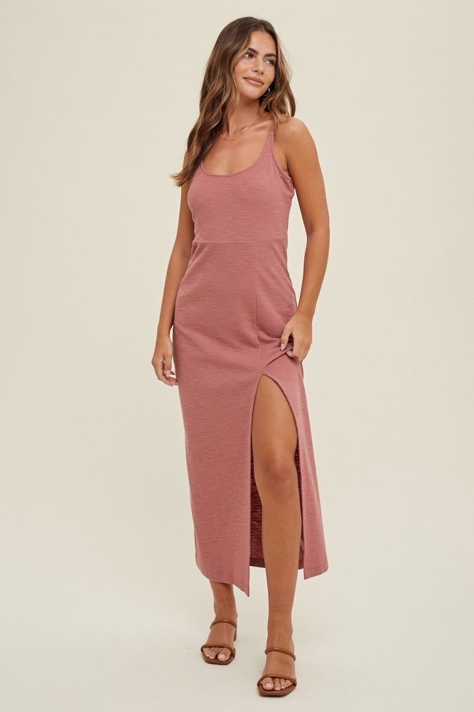 Ginger Slub Midi Dress With Self Tie Back Detail sold by Pinkblush