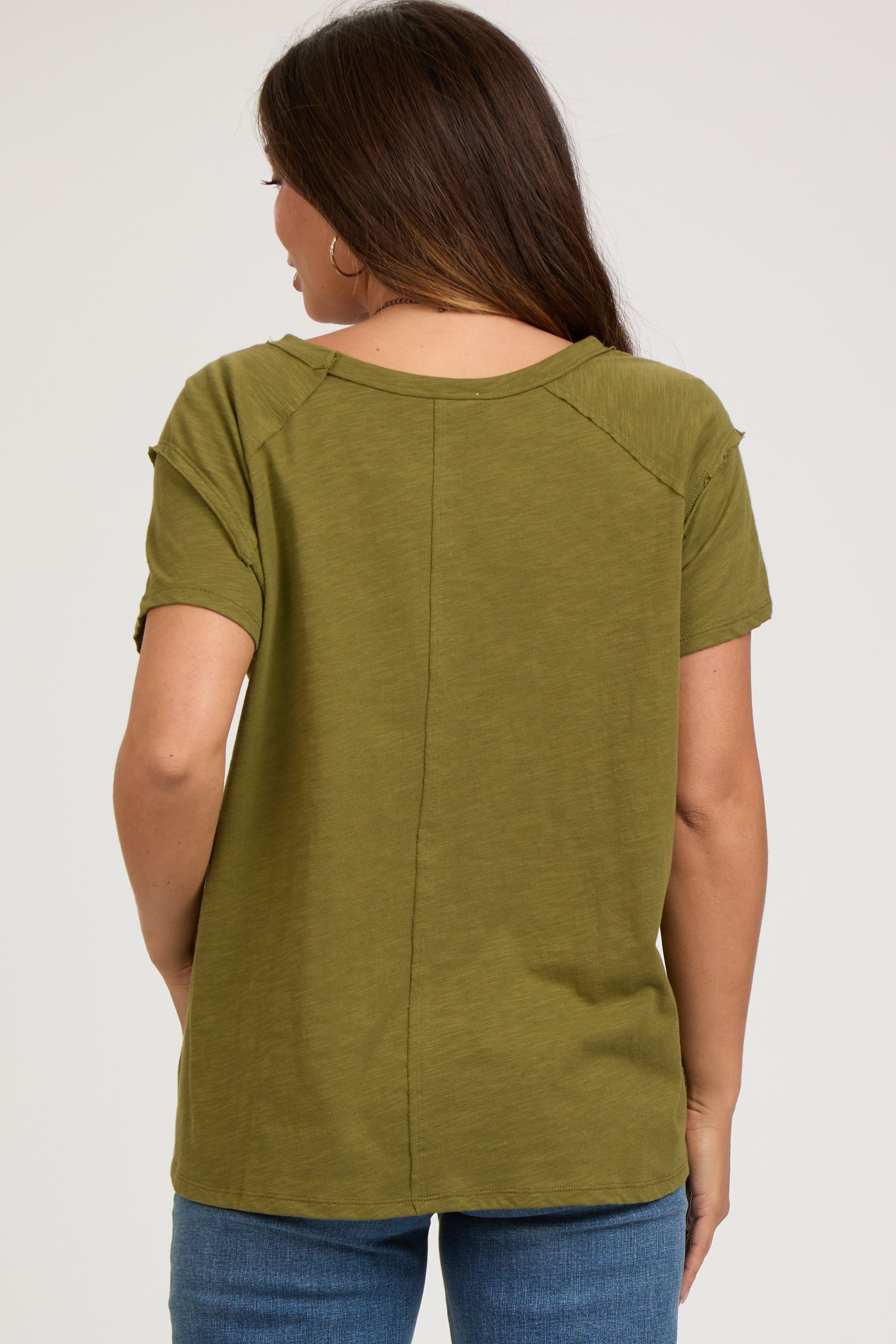 Olive Raw Hem Maternity Short Sleeve Top sold by Pinkblush product image thumbnail 3