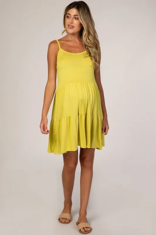 Lime Yellow Tiered Maternity Tank Dress sold by Pinkblush