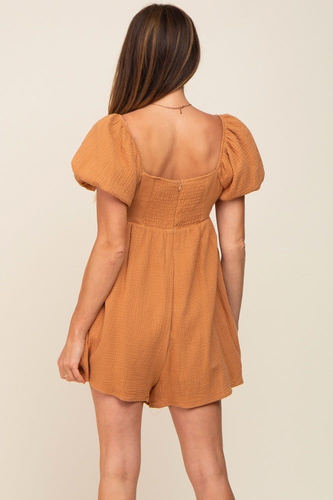Camel Puff Sleeve Romper sold by Pinkblush product image thumbnail 3