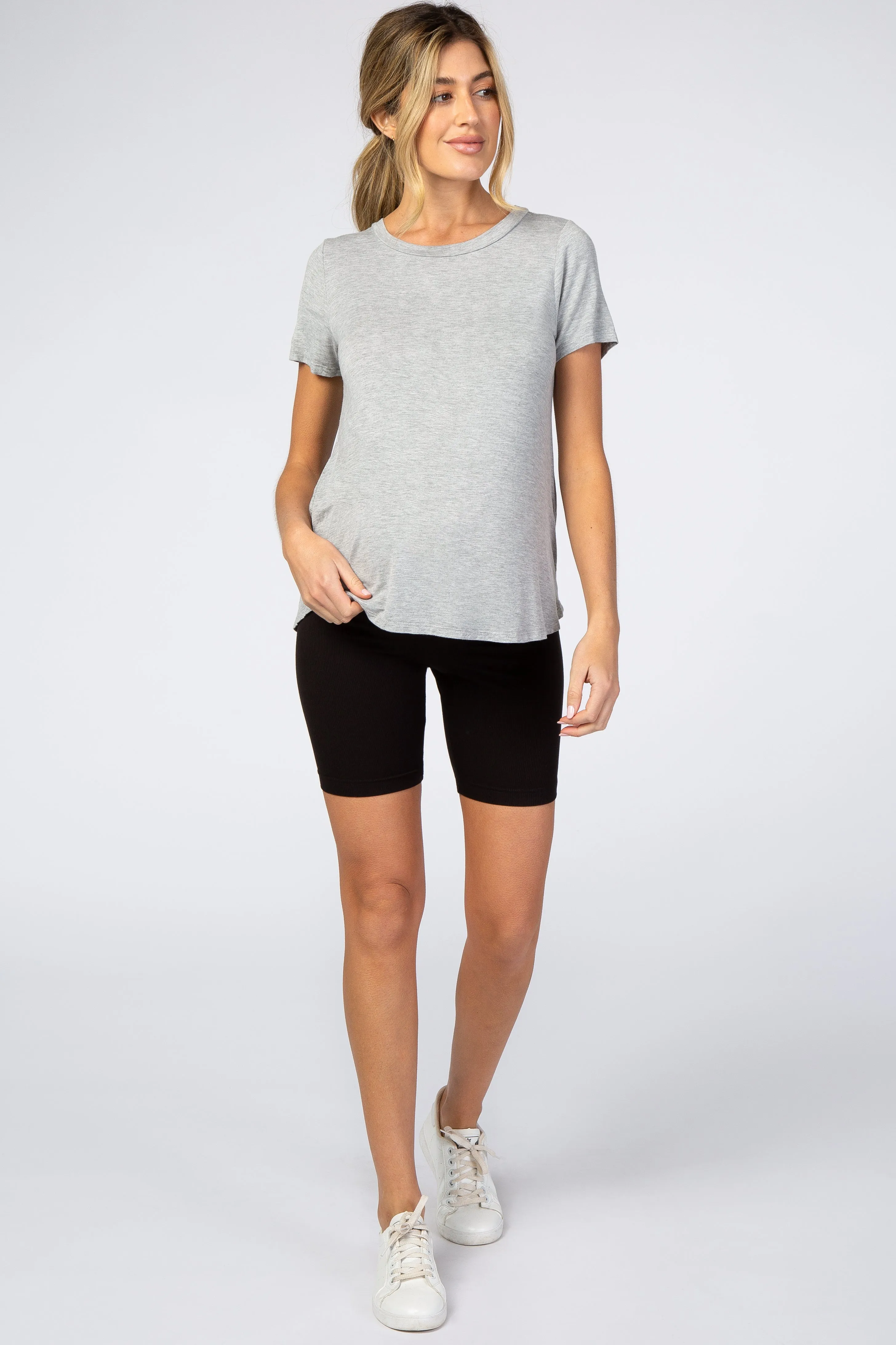 Black Ribbed Maternity Bike Shorts sold by Pinkblush