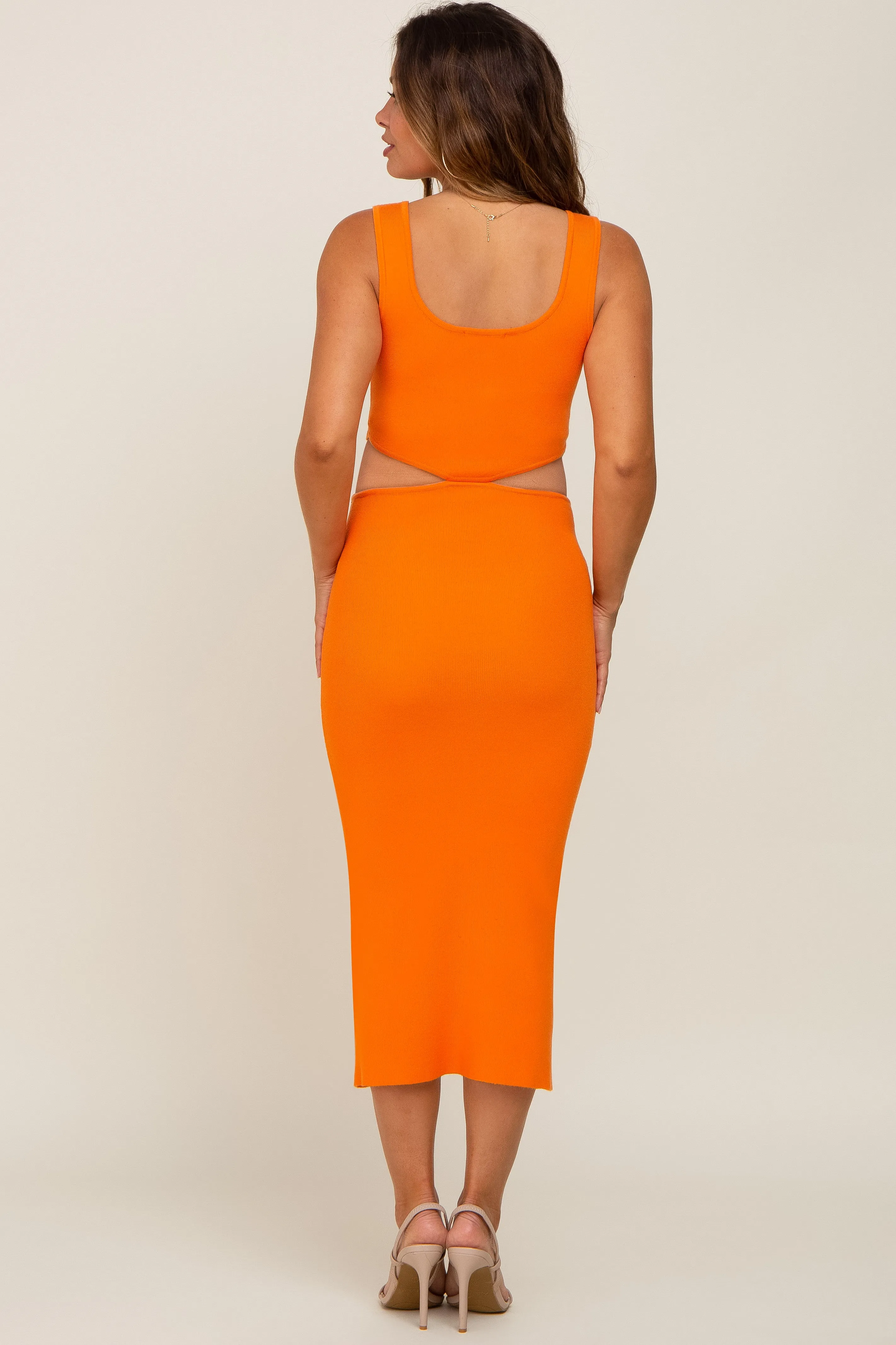 Orange Sleeveless Side Cutout Maternity Midi Dress sold by Pinkblush product image thumbnail 2