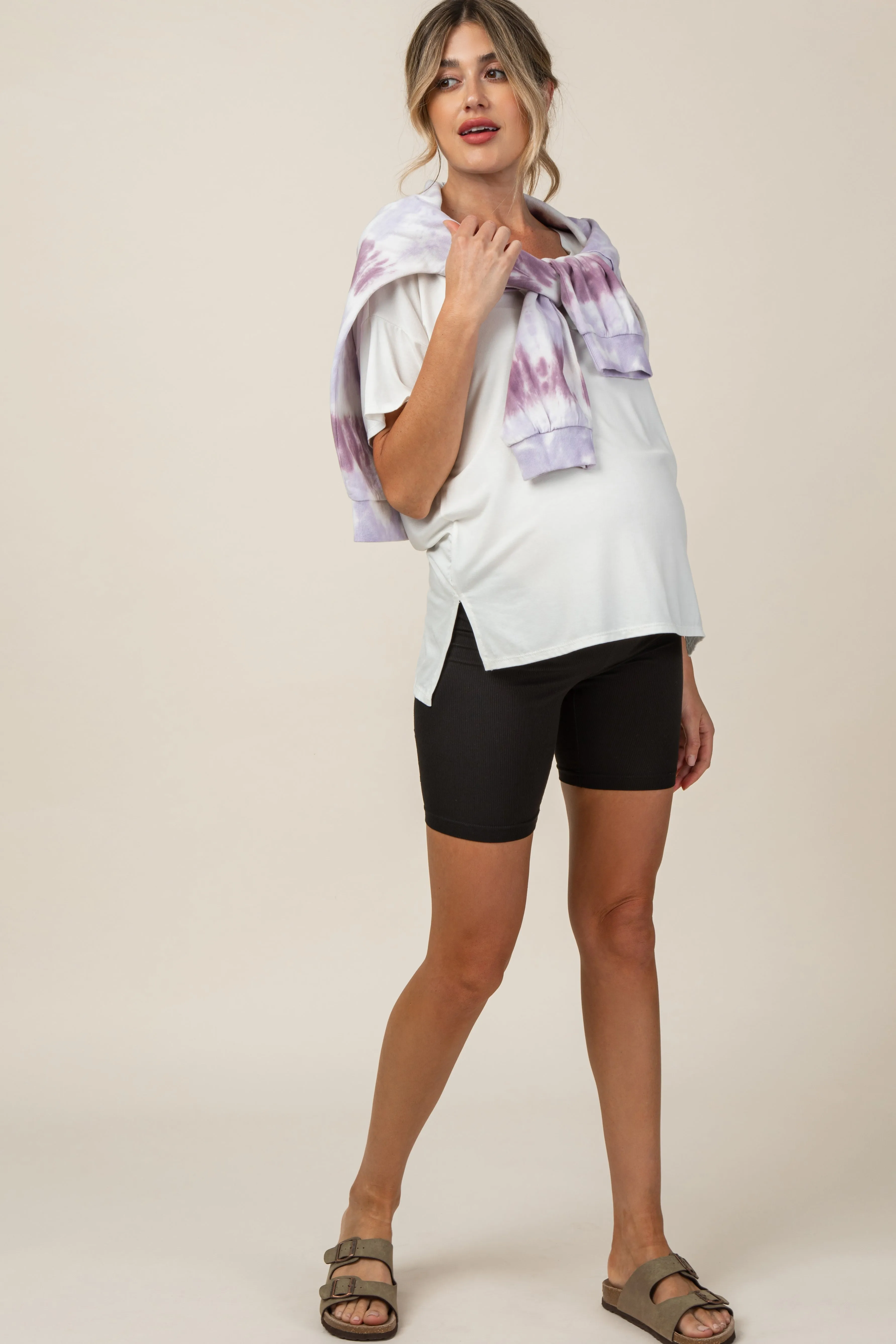 Black Ribbed Maternity Bike Shorts sold by Pinkblush product image thumbnail 5