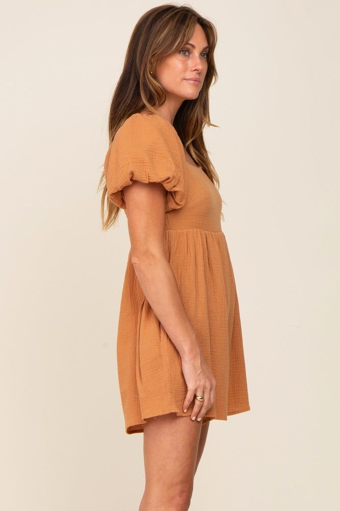 Camel Puff Sleeve Romper sold by Pinkblush product image thumbnail 2