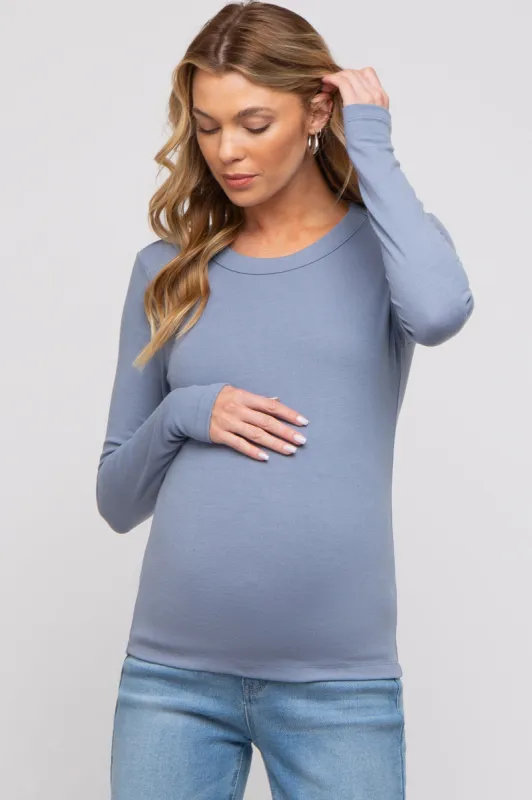 Blue Long Sleeve Maternity Top sold by Pinkblush