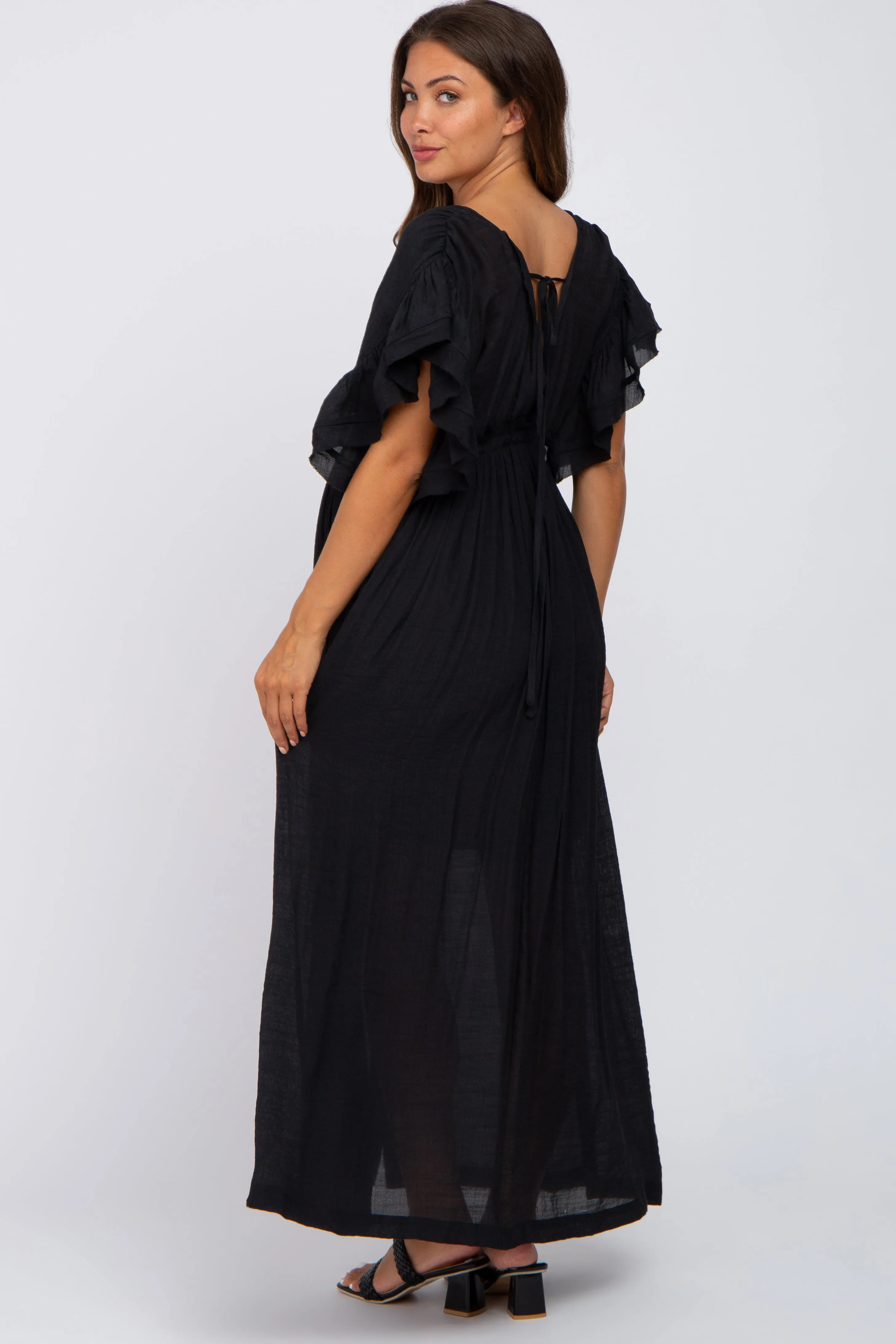 Black Deep V-Neck Button Down Maternity Maxi Dress sold by Pinkblush product image thumbnail 3