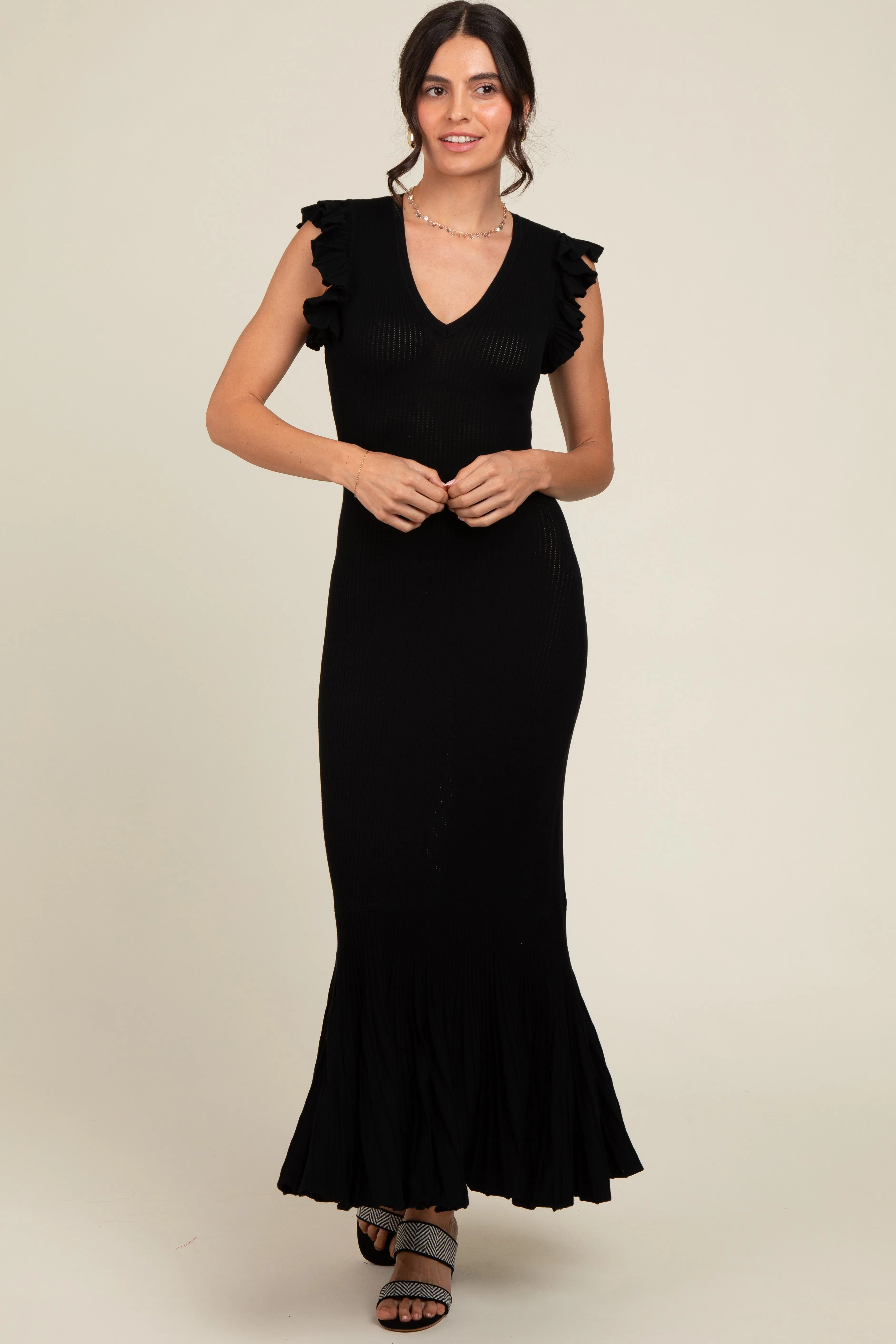 Black Ruffle Sleeve Mermaid Hem Midi Dress sold by Pinkblush product image thumbnail 2