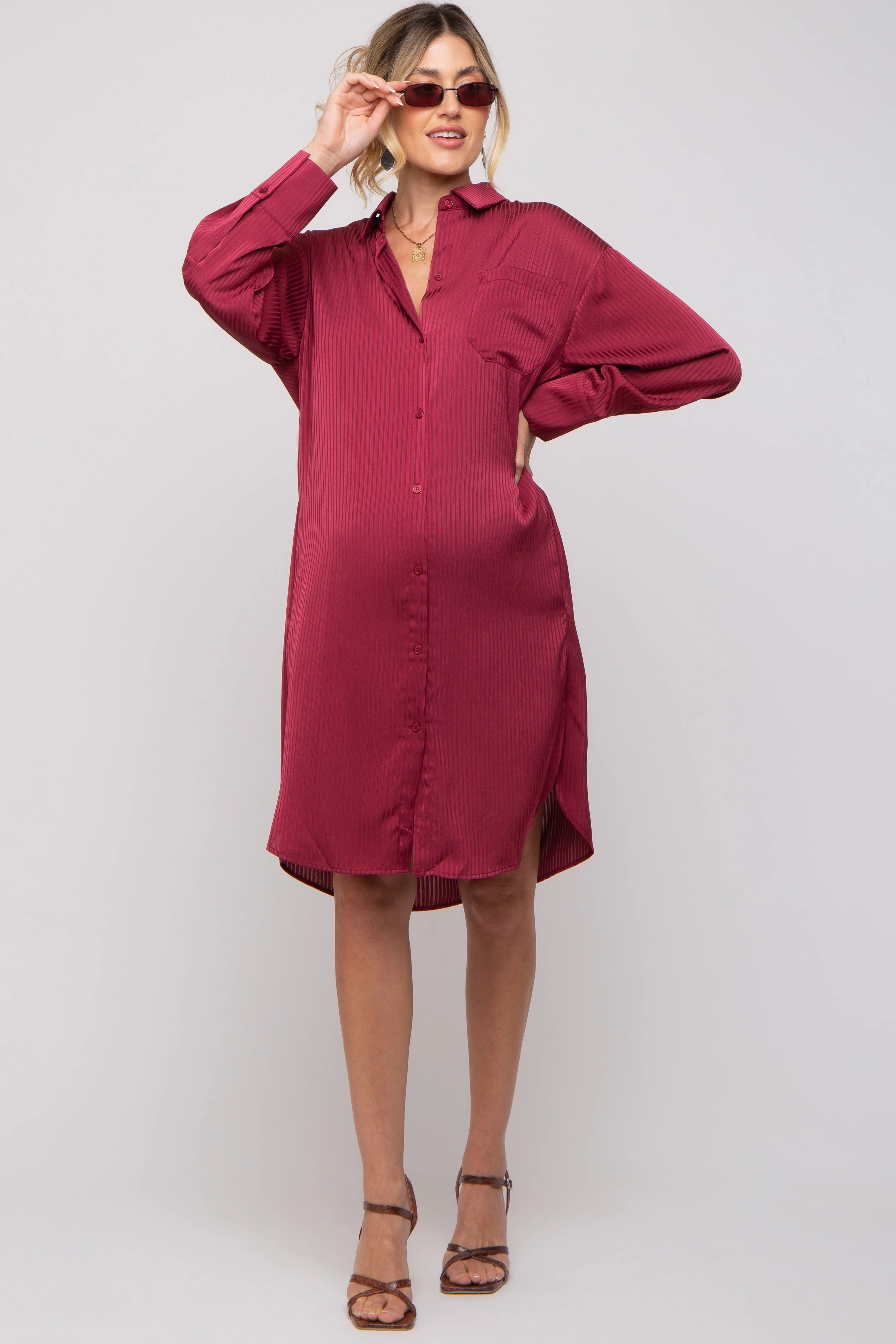Red Striped Maternity Shirt Dress sold by Pinkblush product image thumbnail 2