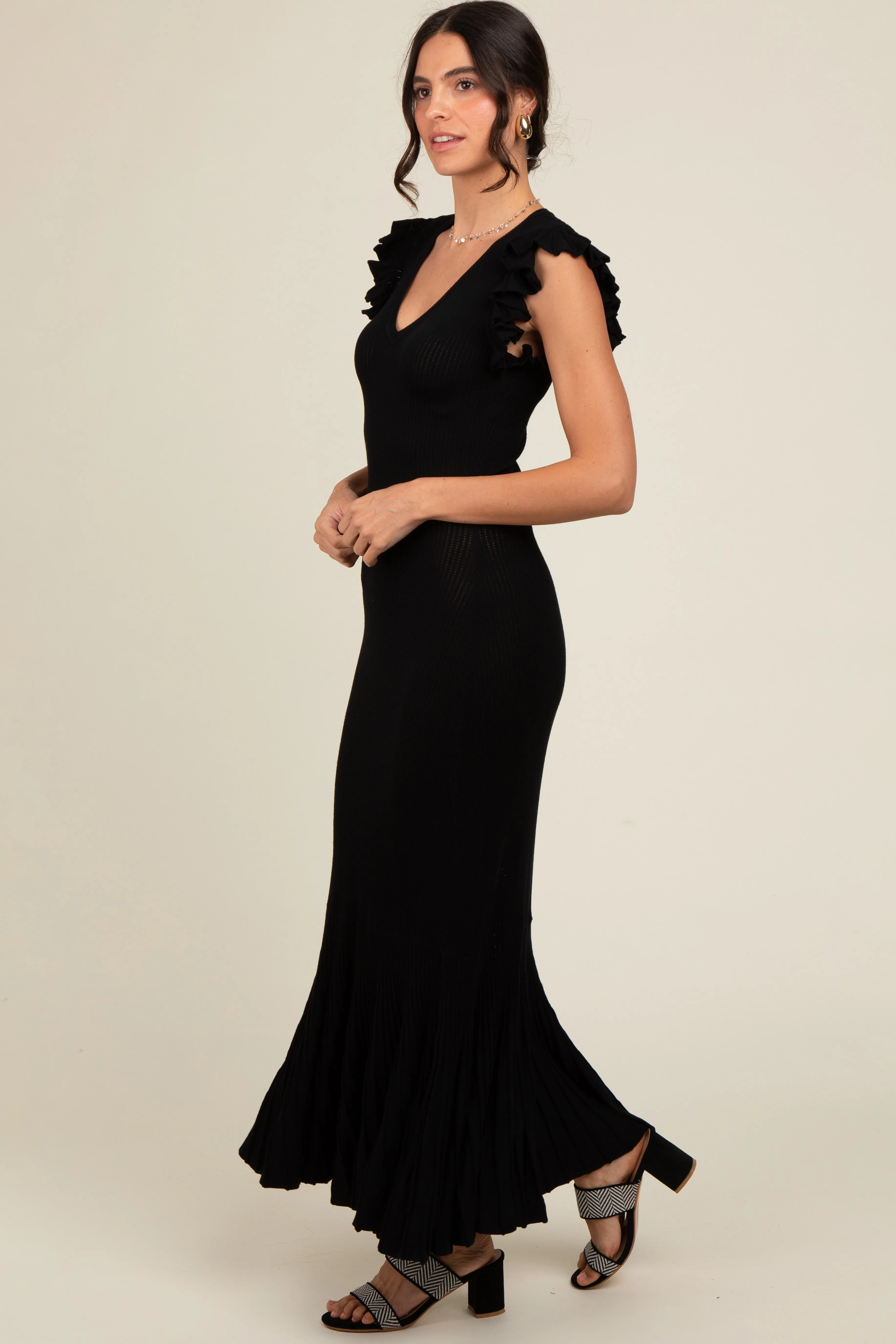 Black Ruffle Sleeve Mermaid Hem Midi Dress sold by Pinkblush product image thumbnail 3
