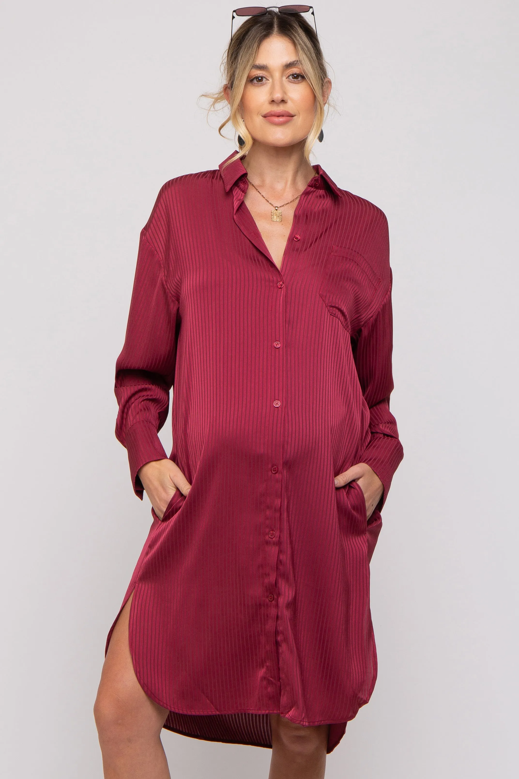 Red Striped Maternity Shirt Dress sold by Pinkblush product image thumbnail 3