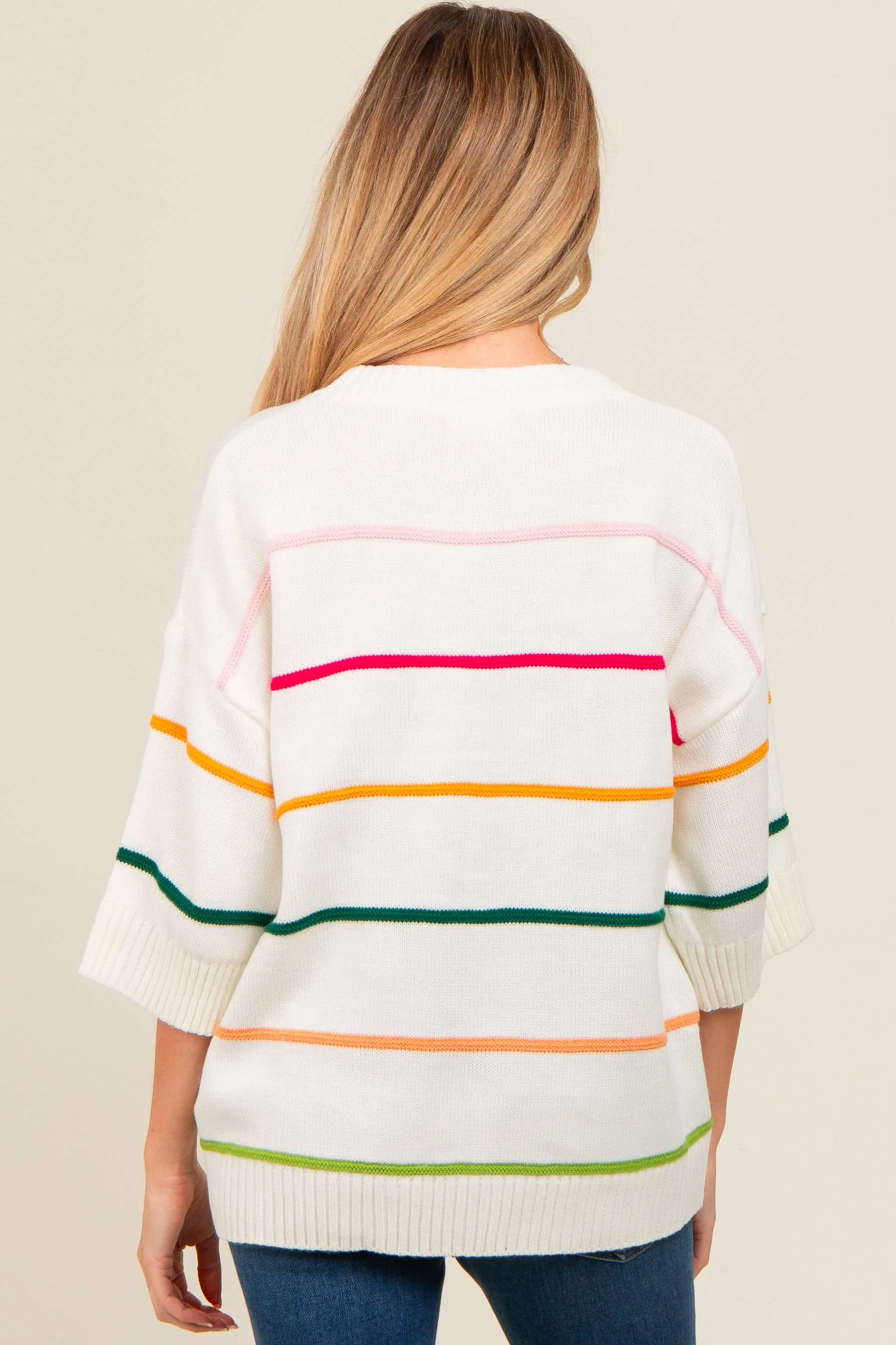 Ivory Multicolor Stripe Maternity Sweater Top sold by Pinkblush product image thumbnail 2