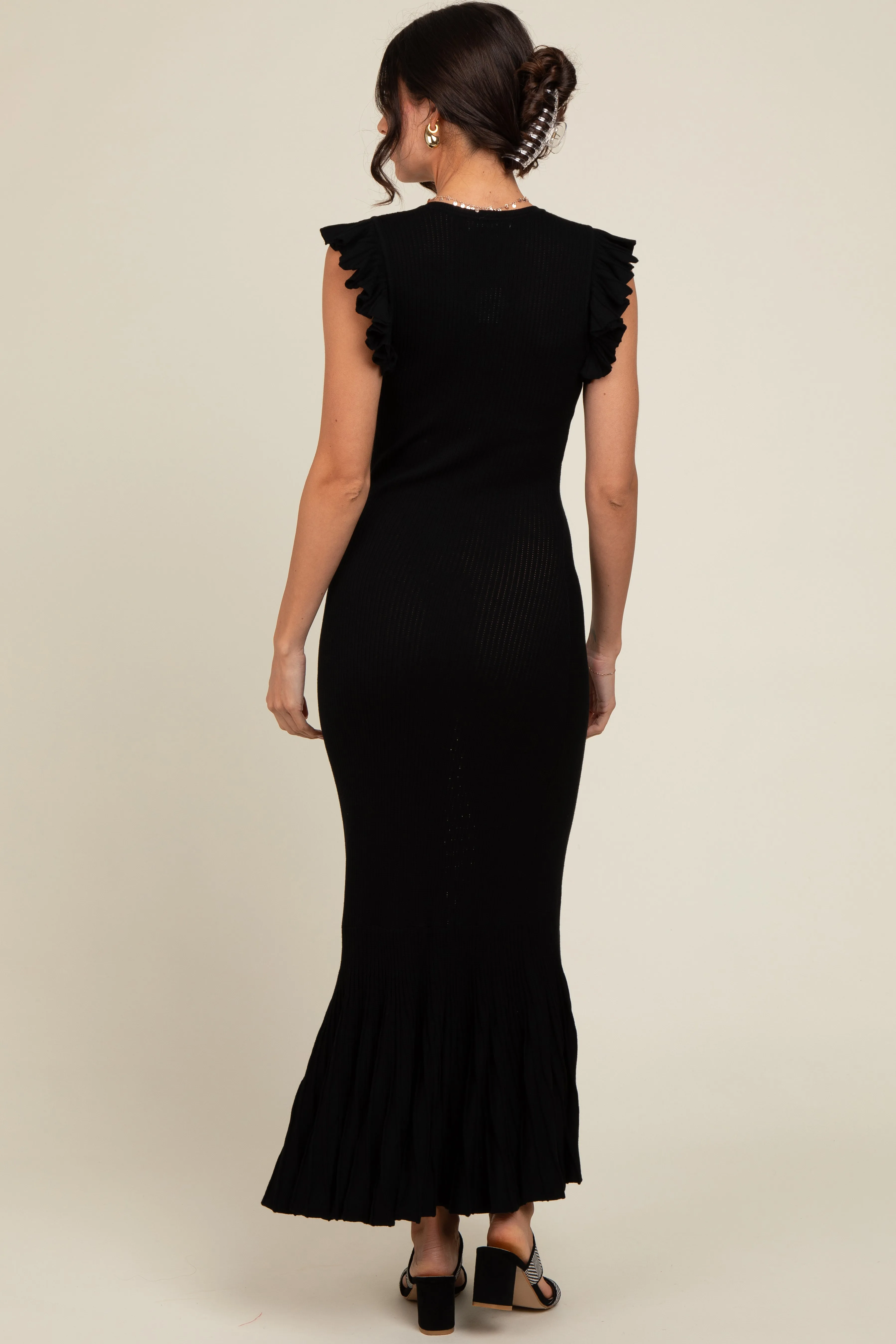 Black Ruffle Sleeve Mermaid Hem Midi Dress sold by Pinkblush product image thumbnail 4