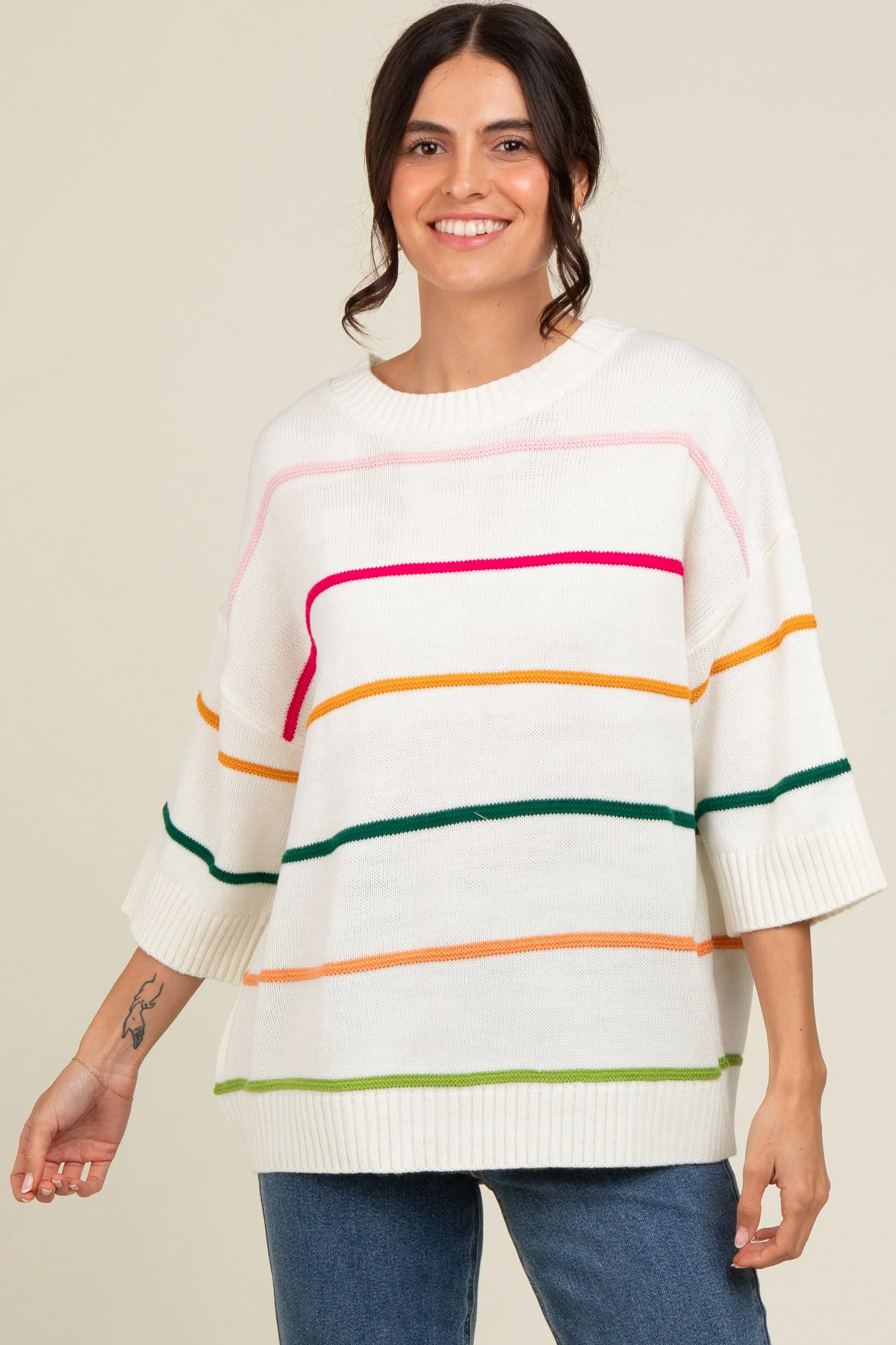 Ivory Multicolor Stripe Maternity Sweater Top sold by Pinkblush product image thumbnail 3