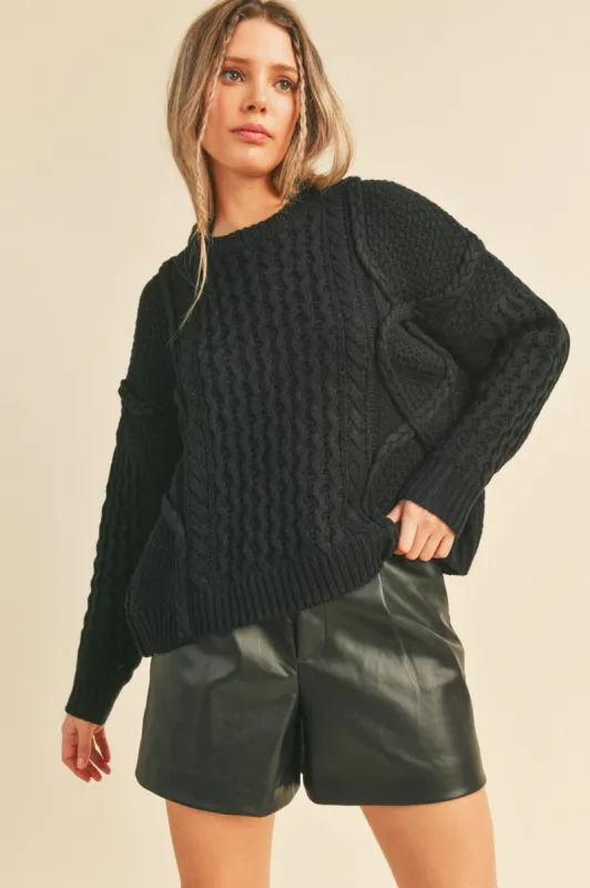 Black Mixed Braided Cable Knit Sweater sold by Pinkblush