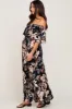 Black Floral Flounce Off Shoulder Maternity Maxi Dress sold by Pinkblush