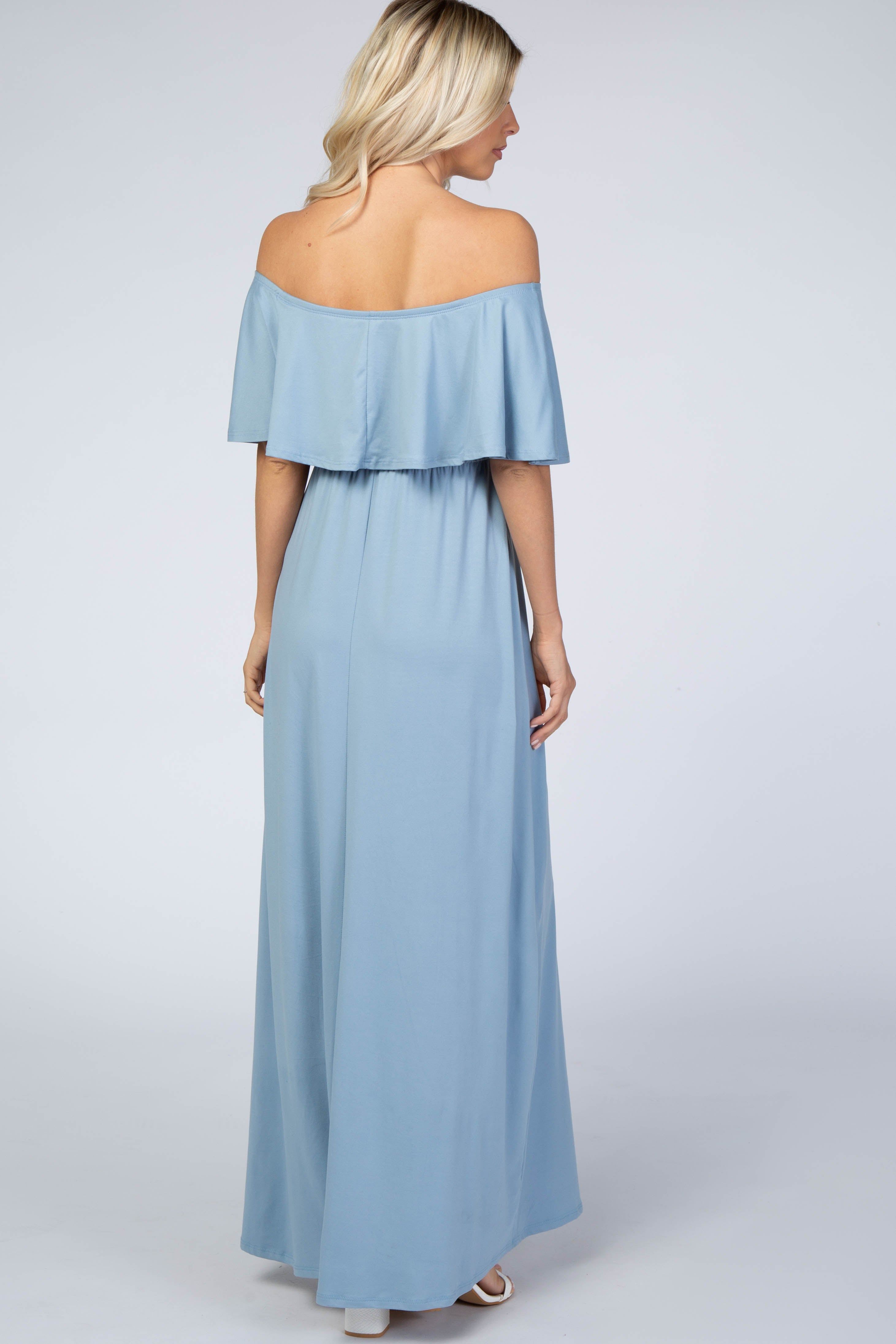 Light Blue Off Shoulder Maxi Dress sold by Pinkblush product image thumbnail 3