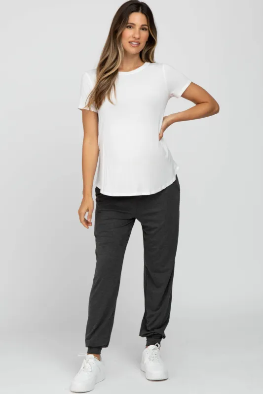 Charcoal Maternity Band Jogger Pants sold by Pinkblush