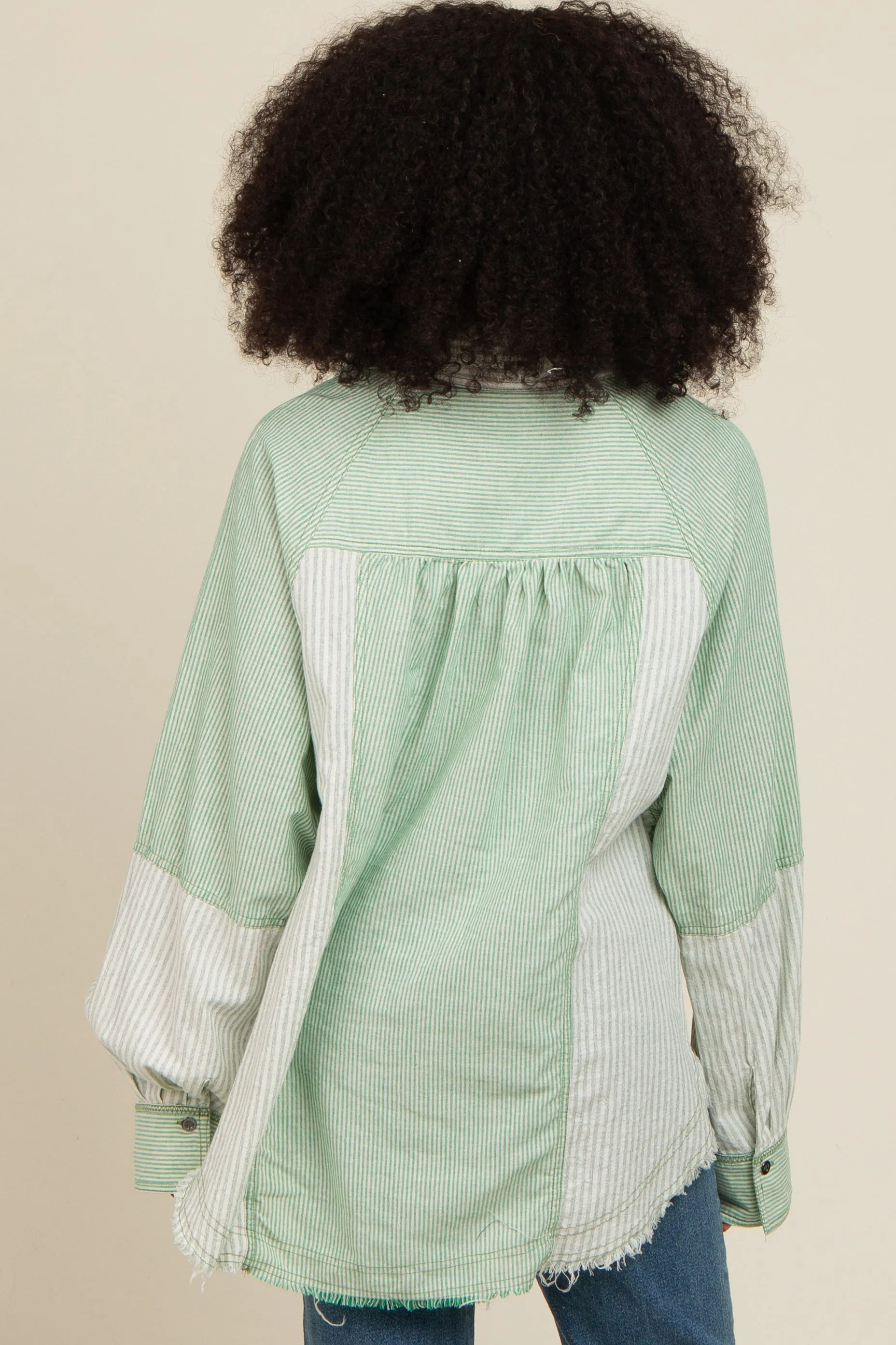 Light Olive Striped Button Down Oversized Long Sleeve Top sold by Pinkblush product image thumbnail 4