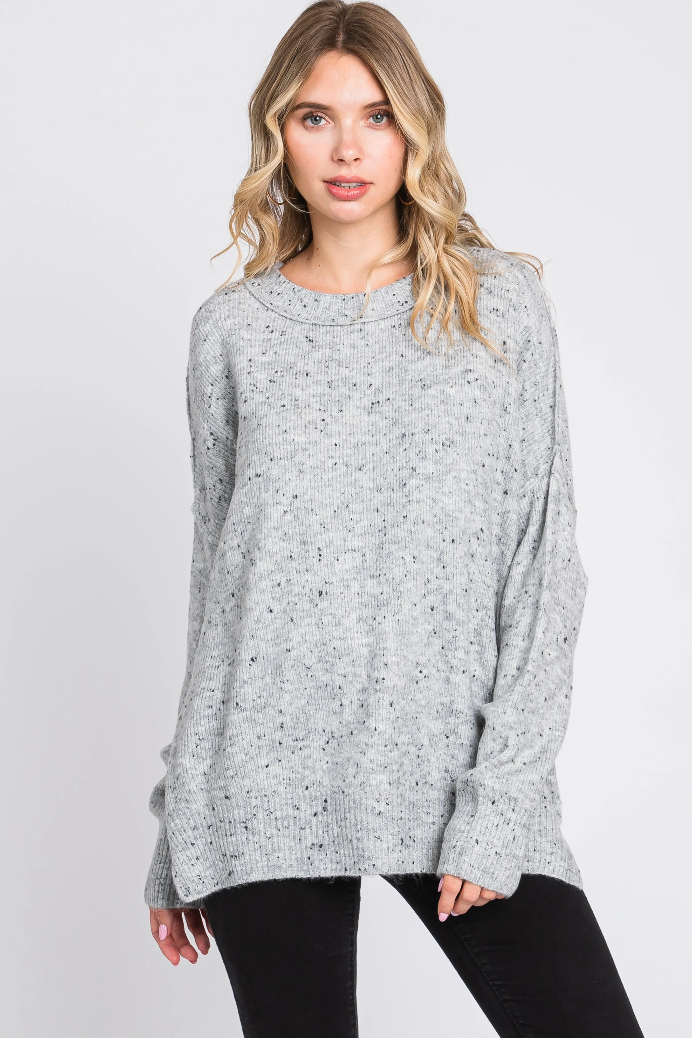 Grey Speckled Knit Sweater sold by Pinkblush
