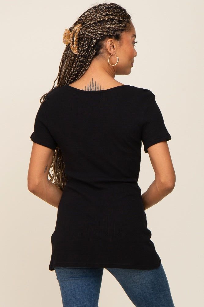 Black Waffle Knit Front Button Accent Top sold by Pinkblush product image thumbnail 3