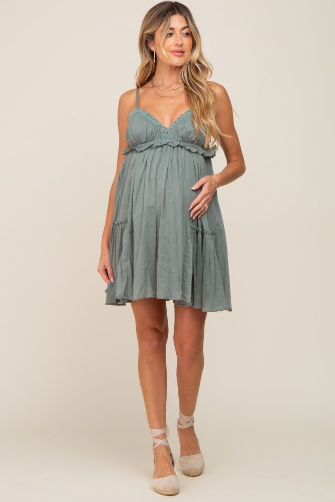 Olive Crochet Ruffle Maternity Dress sold by Pinkblush product image thumbnail 5