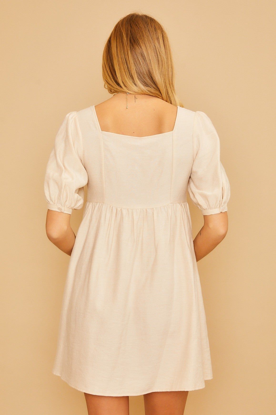 Cream Ribbed Button Front Flower Embroidered Dress sold by Pinkblush product image thumbnail 3