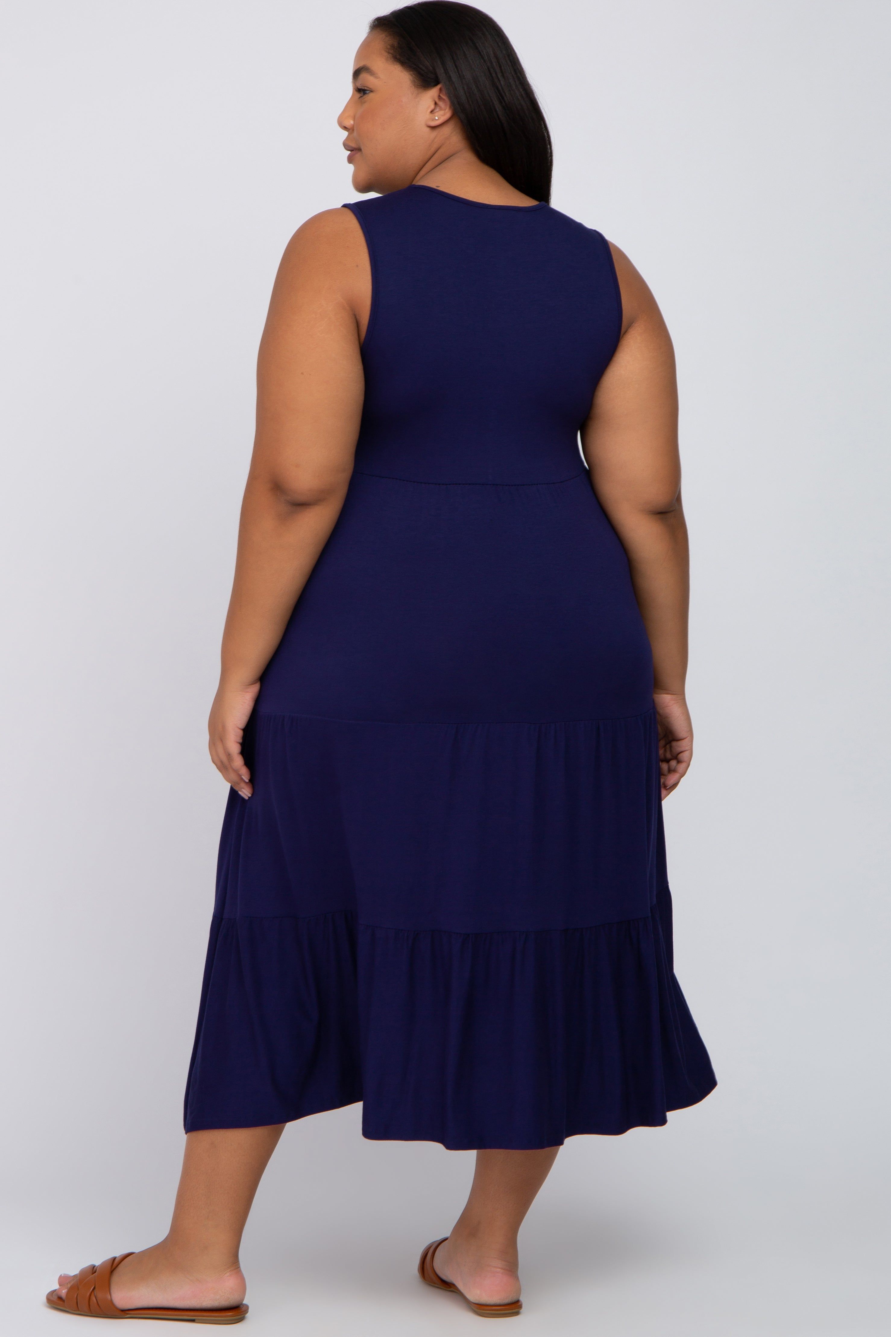 Navy Tiered Sleeveless Maternity Plus Midi Dress sold by Pinkblush product image thumbnail 3