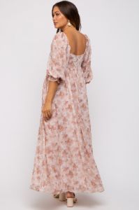 Ivory Floral Chiffon Square Neck Maternity Midi Dress sold by Pinkblush