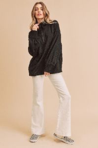 Black Half Zip Pullover Top sold by Pinkblush