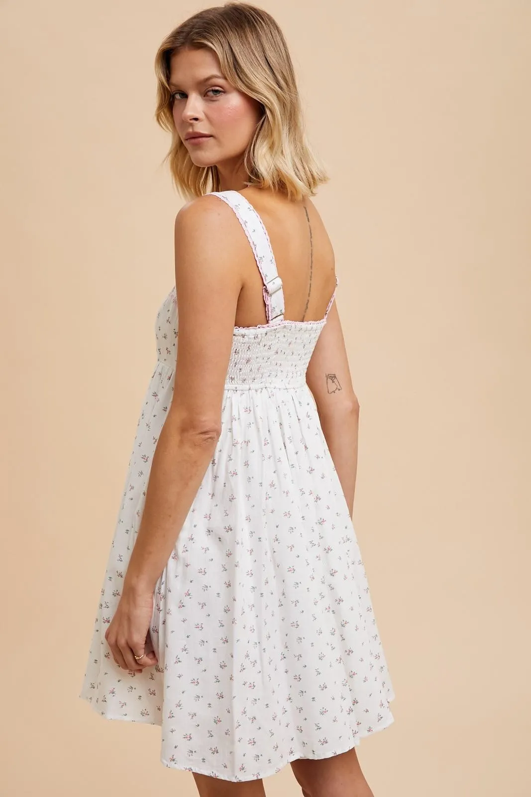 Light Pink Floral Bow Detail Mini Dress sold by Pinkblush product image thumbnail 3