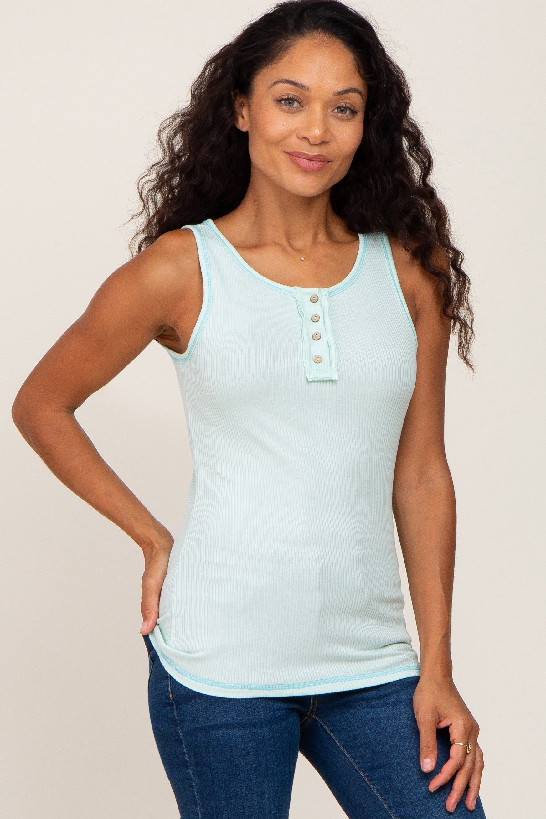 Mint Sleeveless Ribbed Button Front Maternity Top sold by Pinkblush product image thumbnail 4