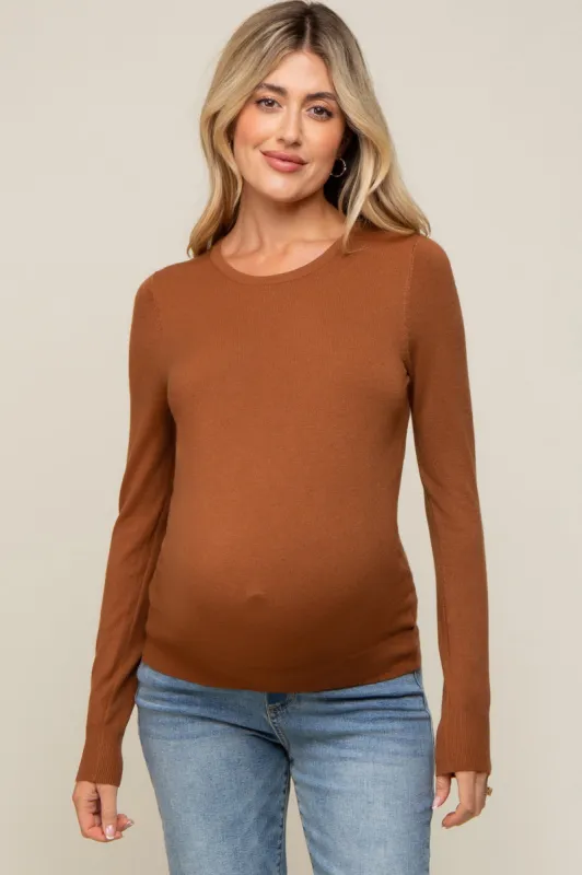 Camel Knit Long Sleeve Maternity Top sold by Pinkblush