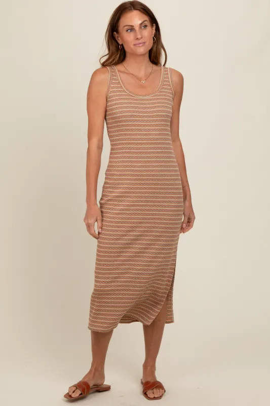 Rust Striped Sleeveless Midi Dress sold by Pinkblush
